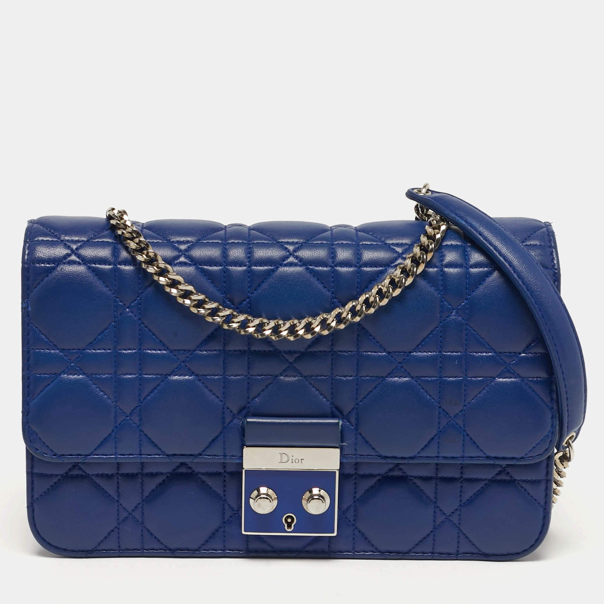 Pre Owned حقيبة سلسلة ديور ميس بروميناد جلد كاناج أزرق