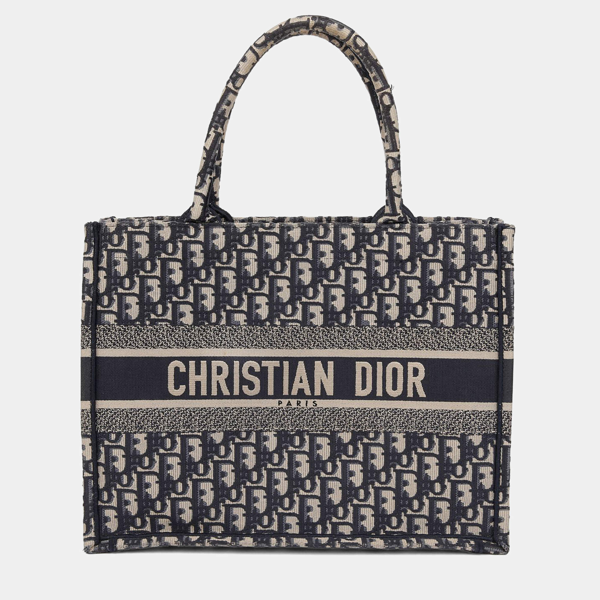 Pre Owned Dior Book Tote Medium Blue Canvas Tote Bag