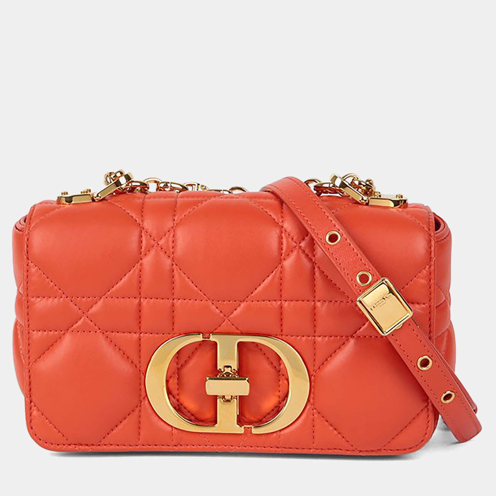 Pre Owned حقيبة كتف سلسلة جلد برتقالي صغيرة كاريو ديور