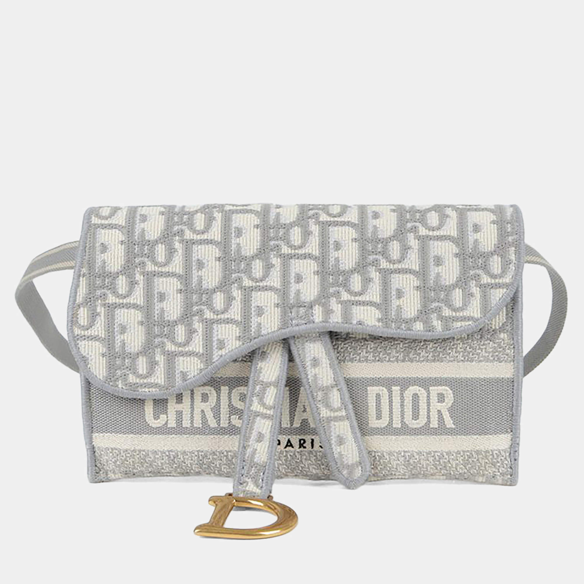 مملوكة مسبقًا Dior Saddle Slim Gray Leather Pouch Belt Bag