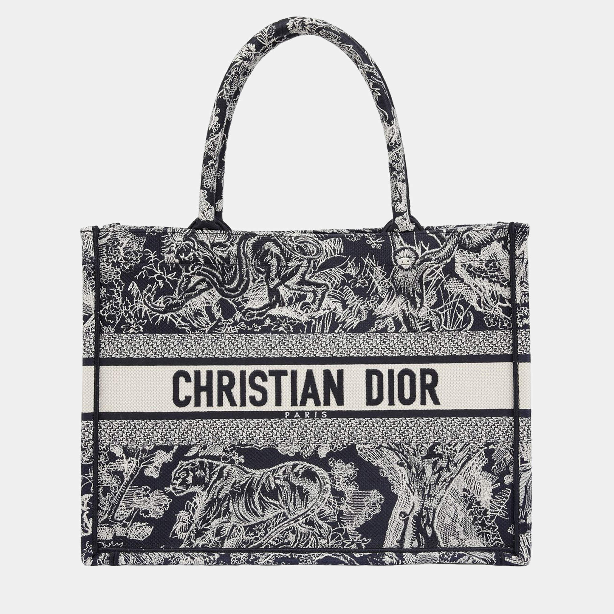 Pre Owned حقيبة يد ديور كتاب متوسطة قماش زرقاء