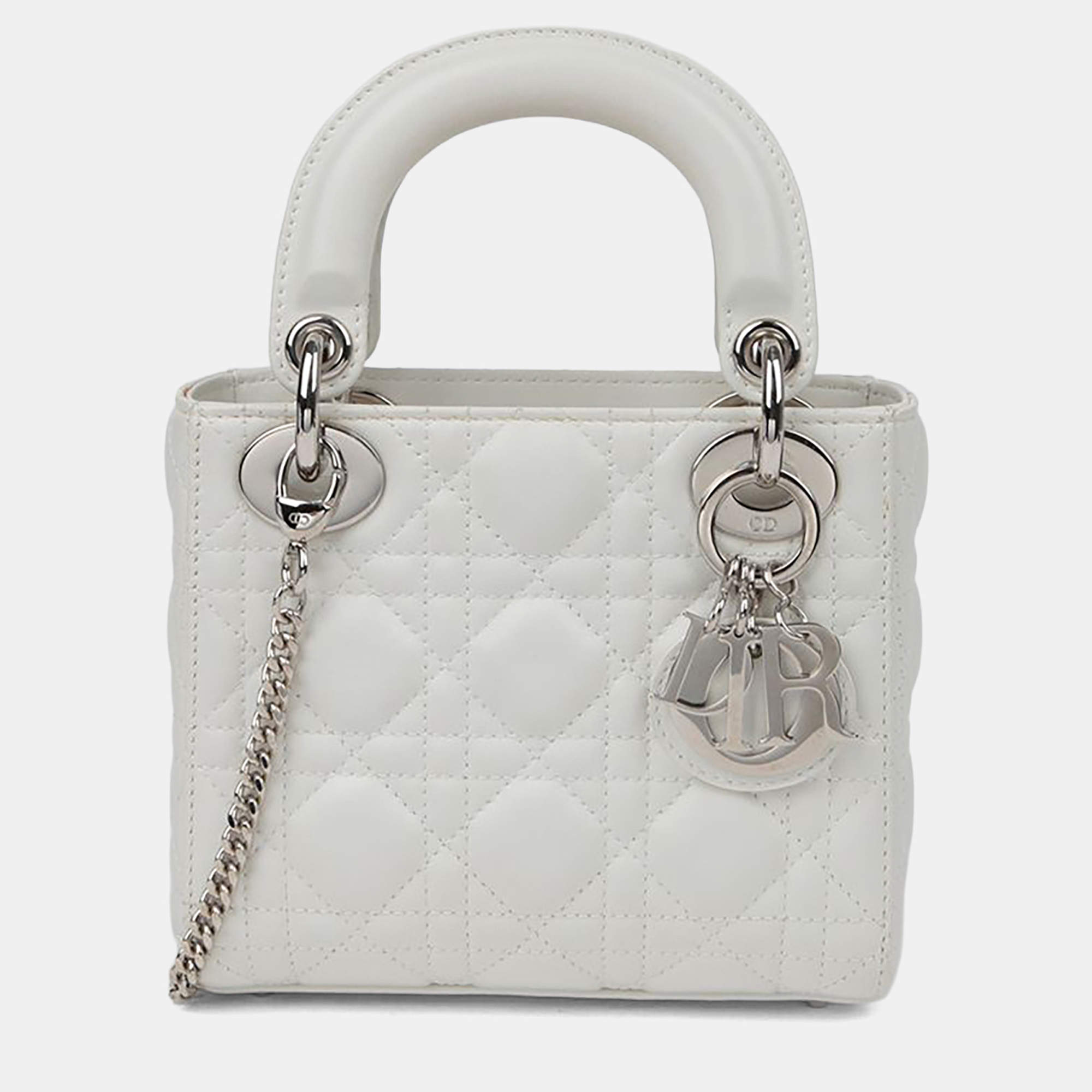 مملوكة مسبقًا Dior Lady Dior Mini White Leather Tote Bag