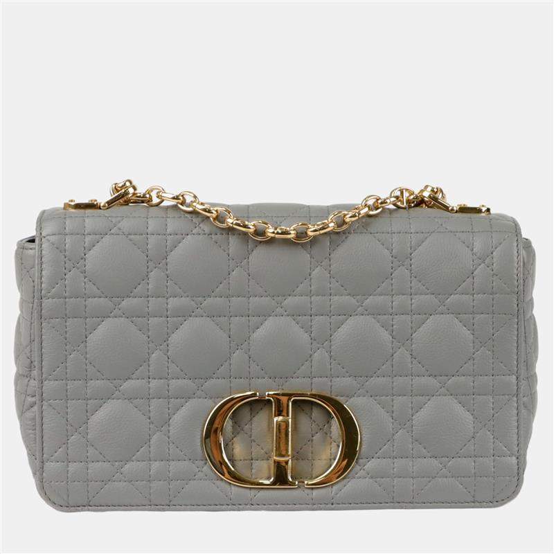 Pre Owned Dior Caro Medium Gray Leather Chain Shoulder Bag