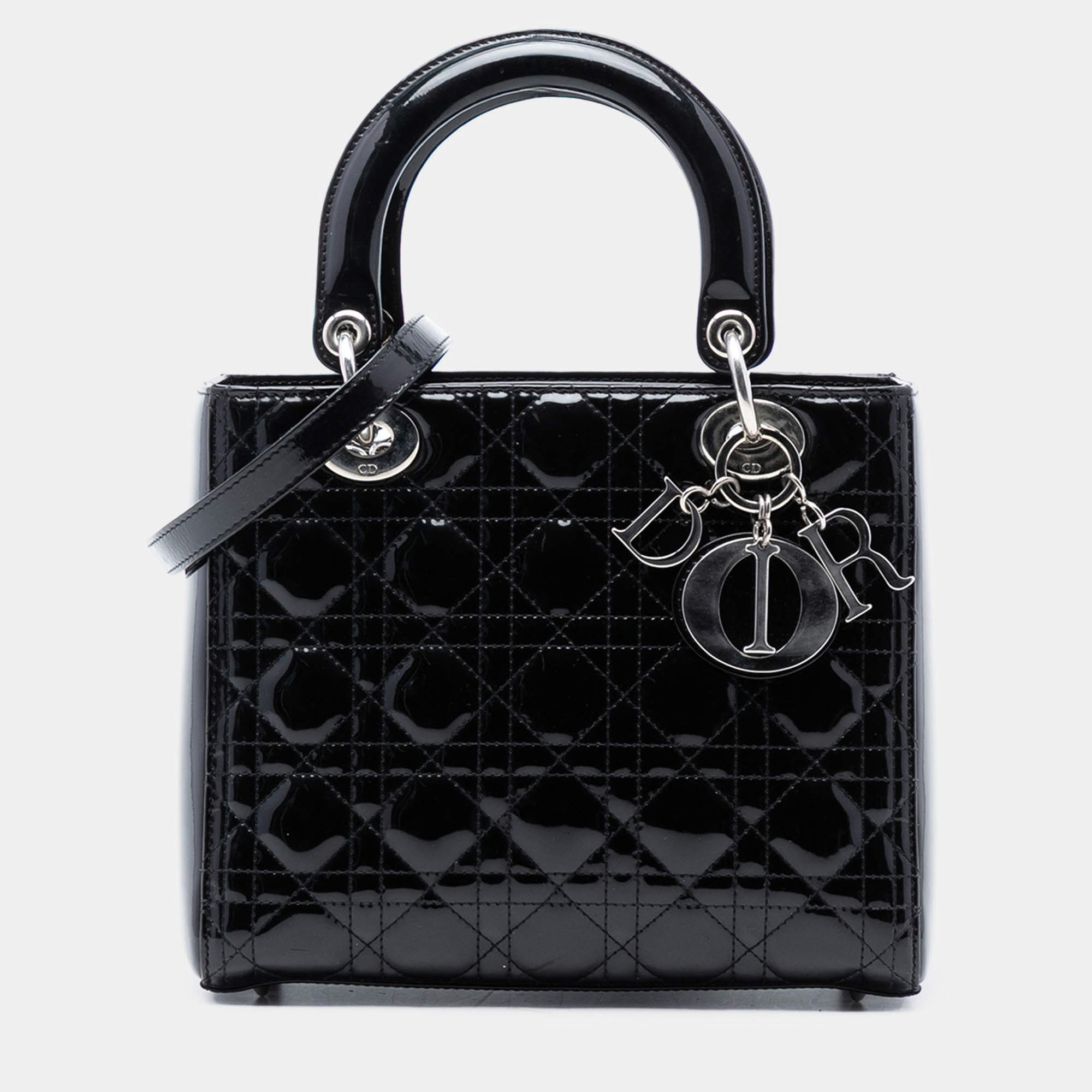 مملوكة مسبقًا Dior Black Medium Patent Cannage Lady Dior