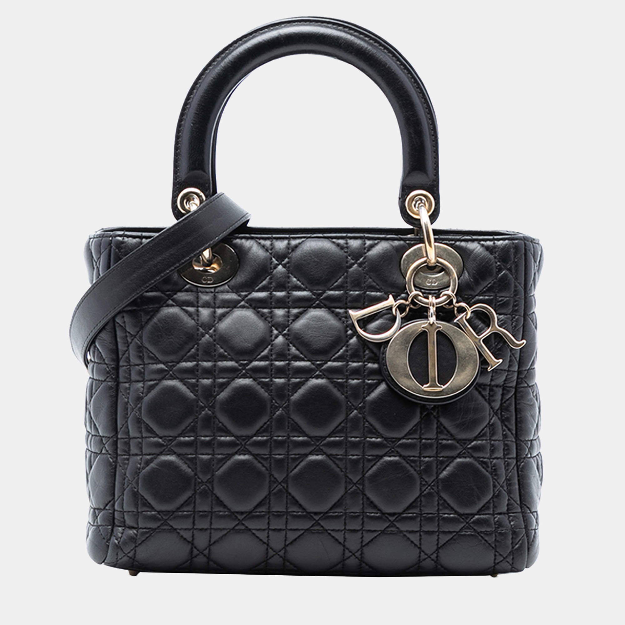 مملوكة مسبقًا Dior Black Medium Lambskin Cannage Lady Dior