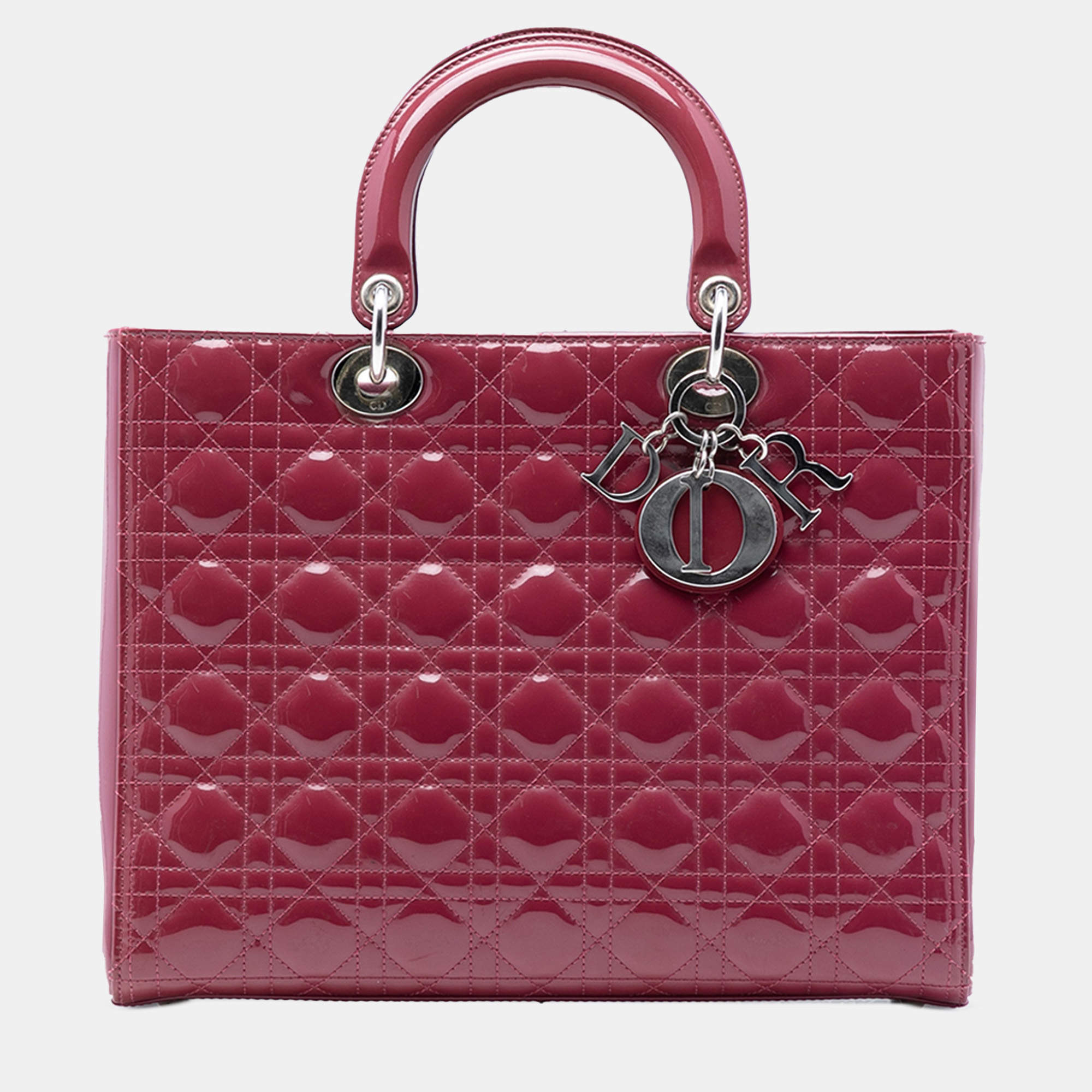 Pre Owned Dior Red Large Patent Cannage Lady Dior