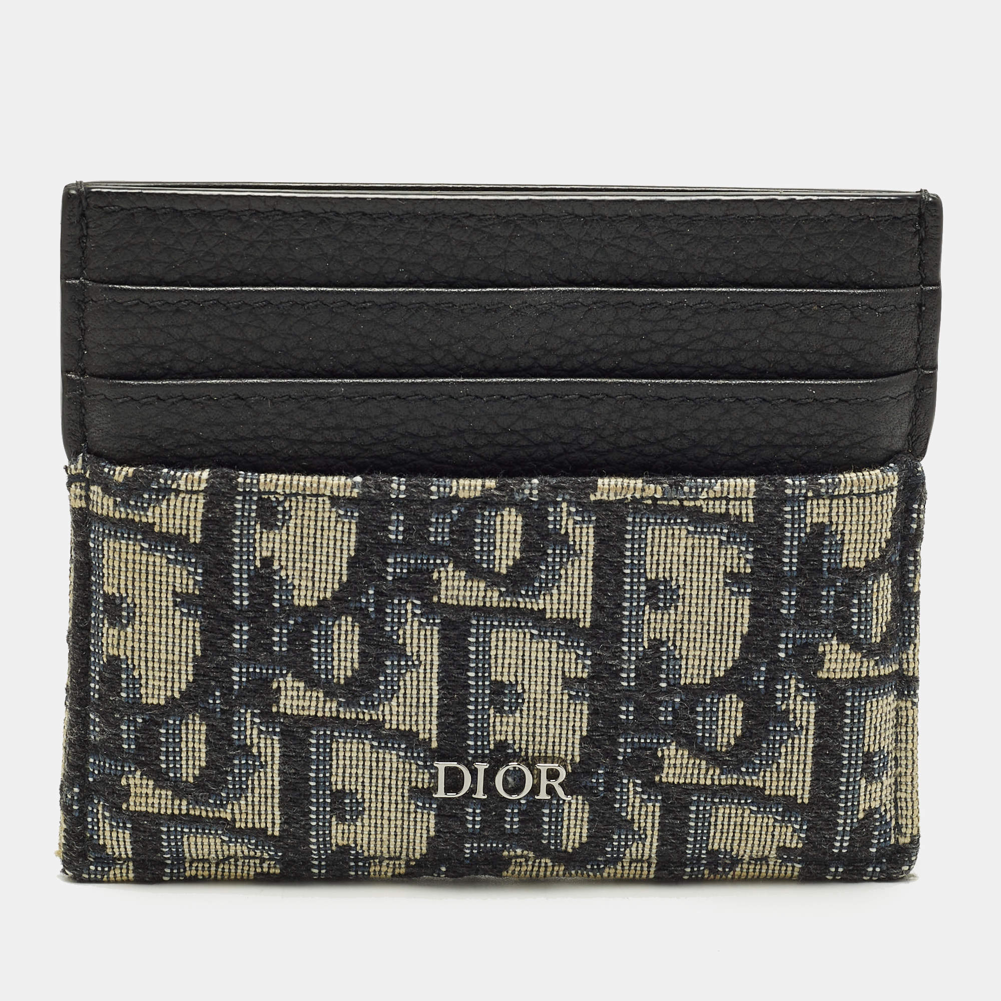 Pre Owned Dior Black Oblique Canvas and Leather Card Holder