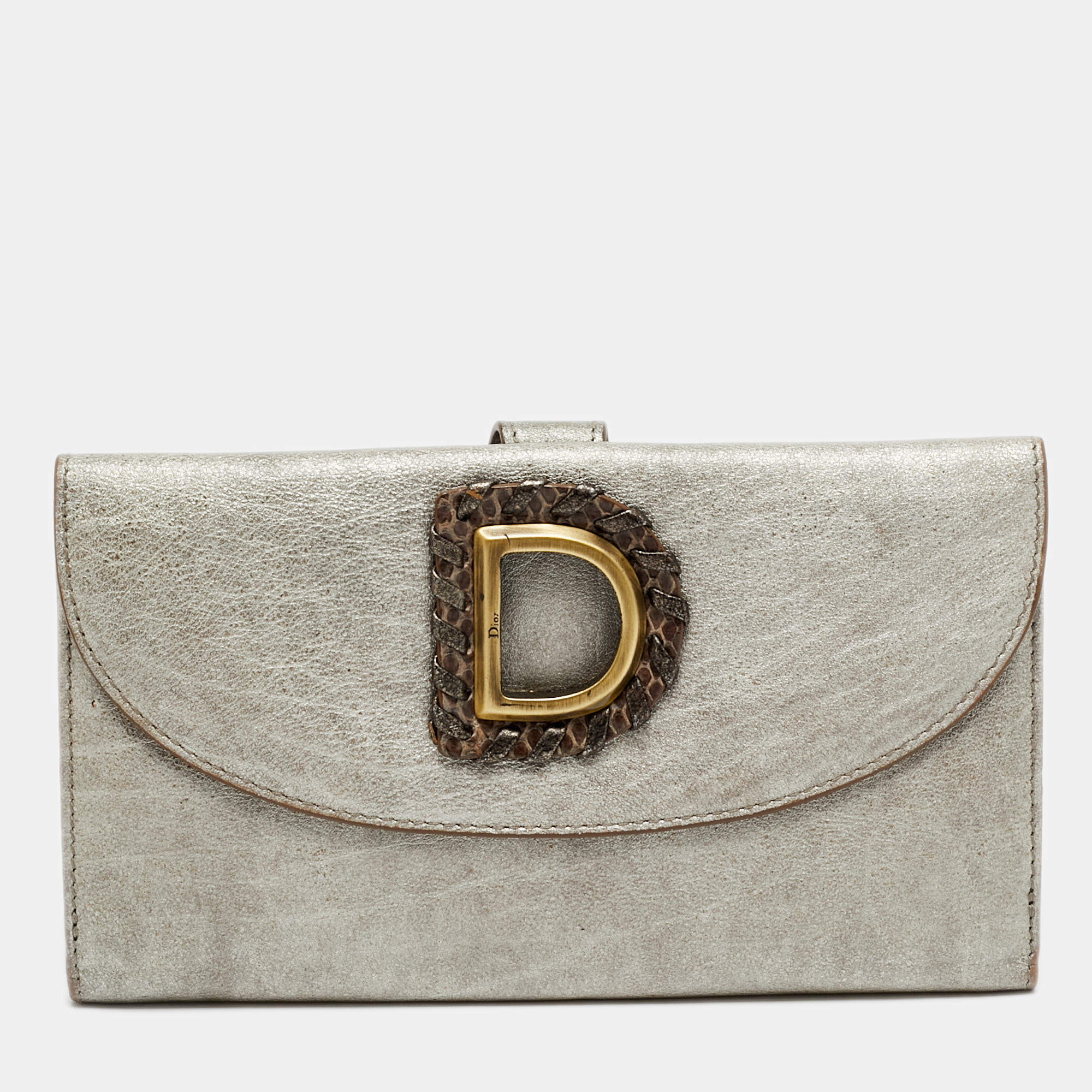 مملوكة مسبقًا Dior D Flap Grey Leather Continental Wallet