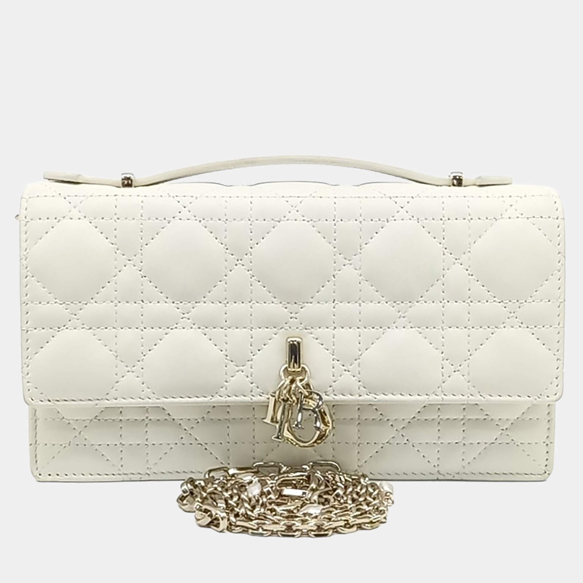 Pre Owned حقيبة ديور ميني بيضاء جلد بمقبض علوي "ماي ديور"