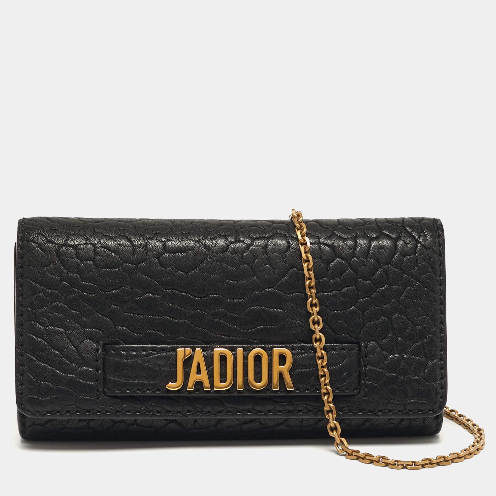 Pre Owned Dior J'Adior Croisiere Black Leather Wallet On Chain