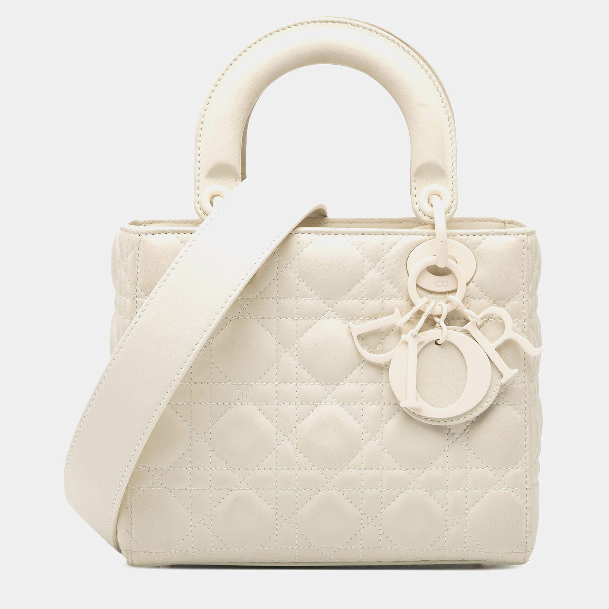 مملوكة مسبقًا Dior White Small Ultra Matte Calfskin Cannage My ABCDior Lady Dior