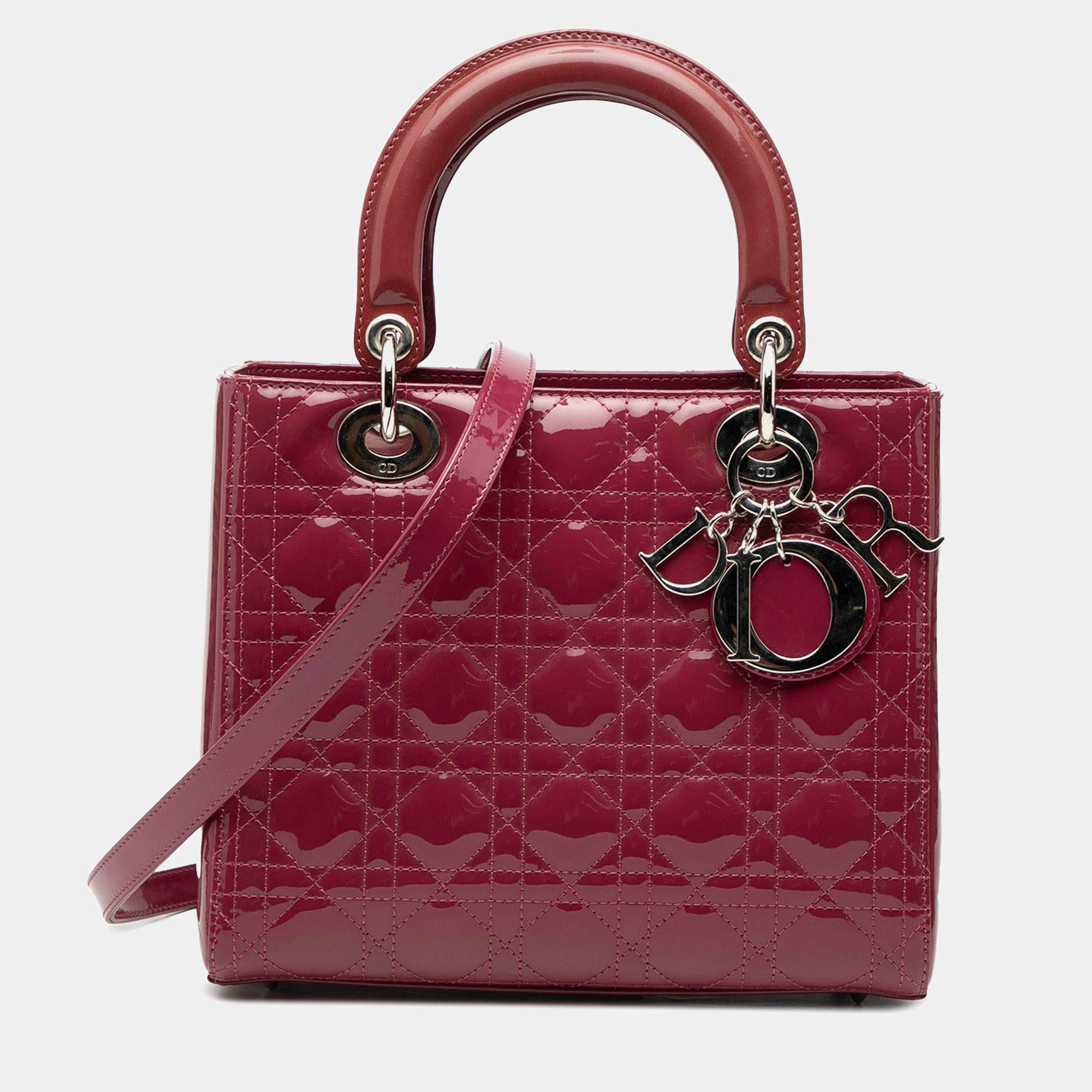 Pre Owned Dior Pink Medium Patent Cannage Lady Dior