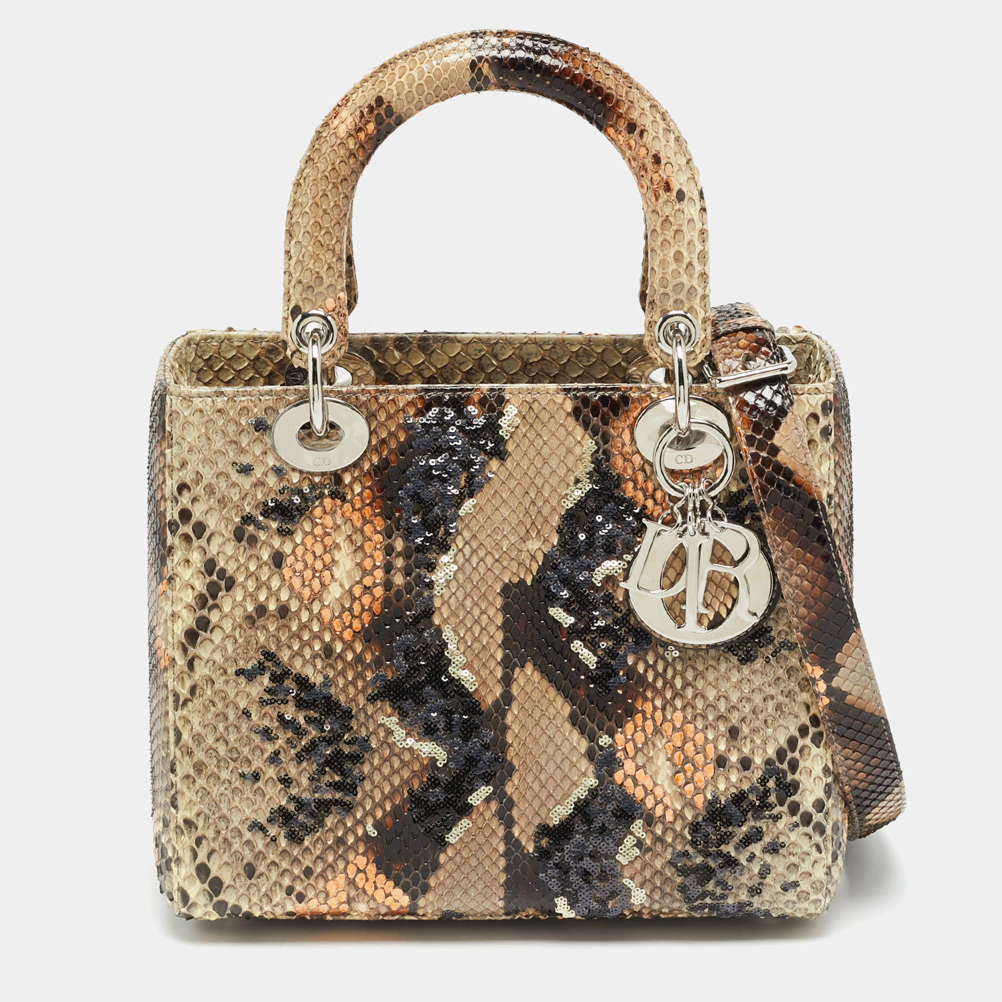 مملوكة مسبقًا Dior Lady Dior Medium Gold/Black Python Tote