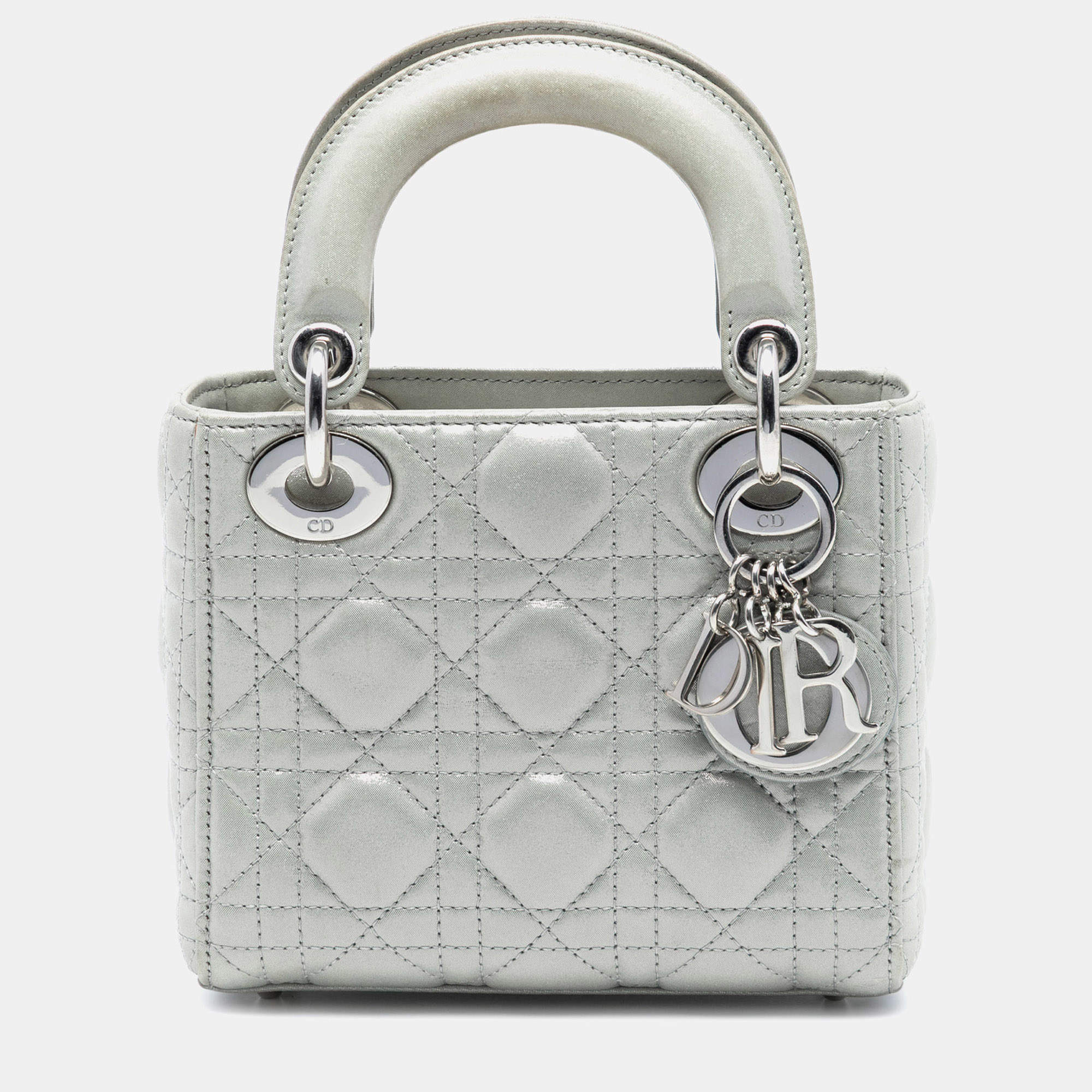 مملوكة مسبقًا Dior Silver Mini Iridescent Lambskin Cannage Lady Dior