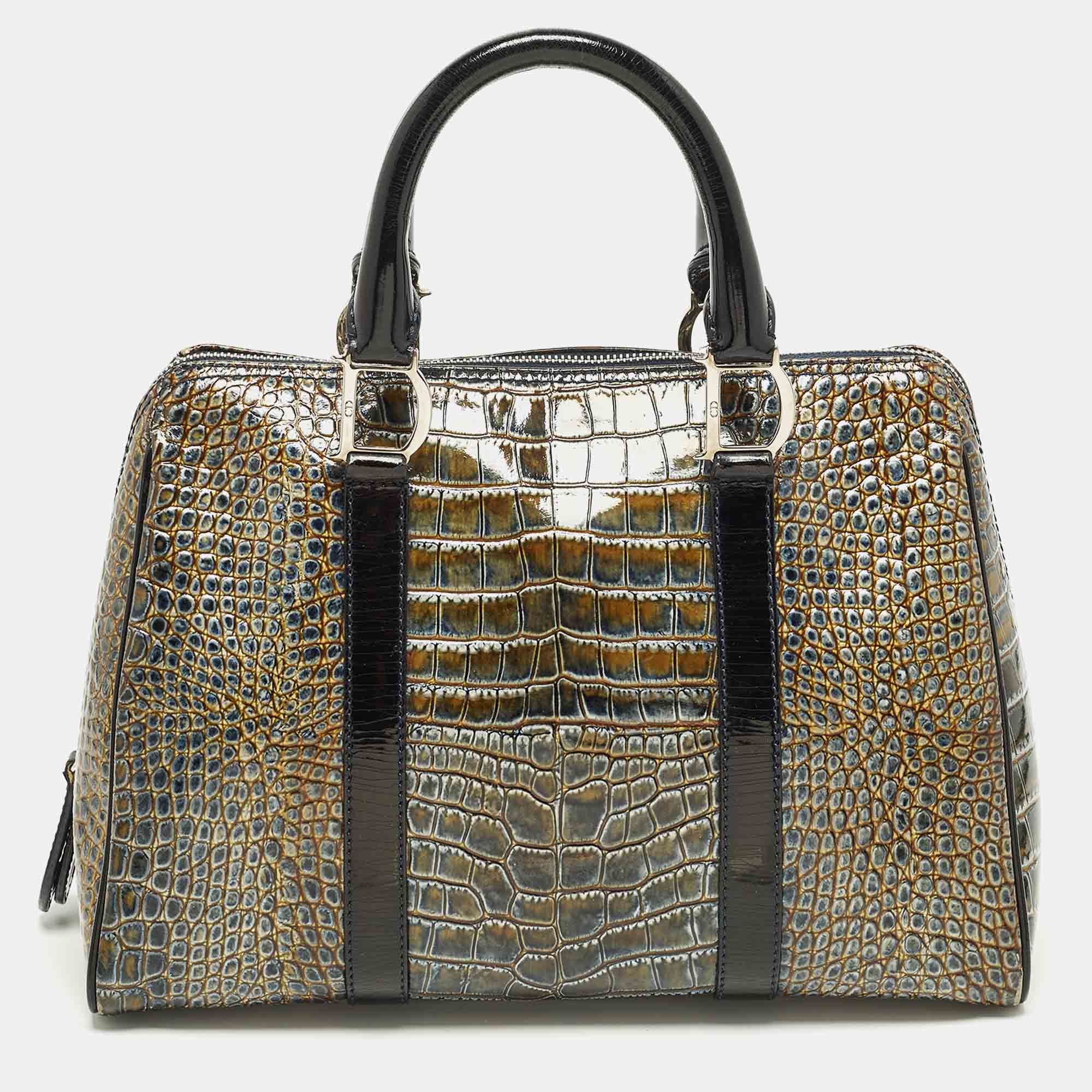 مملوكة مسبقًا Dior Saddle Green/Black Crocodile Boston Bag