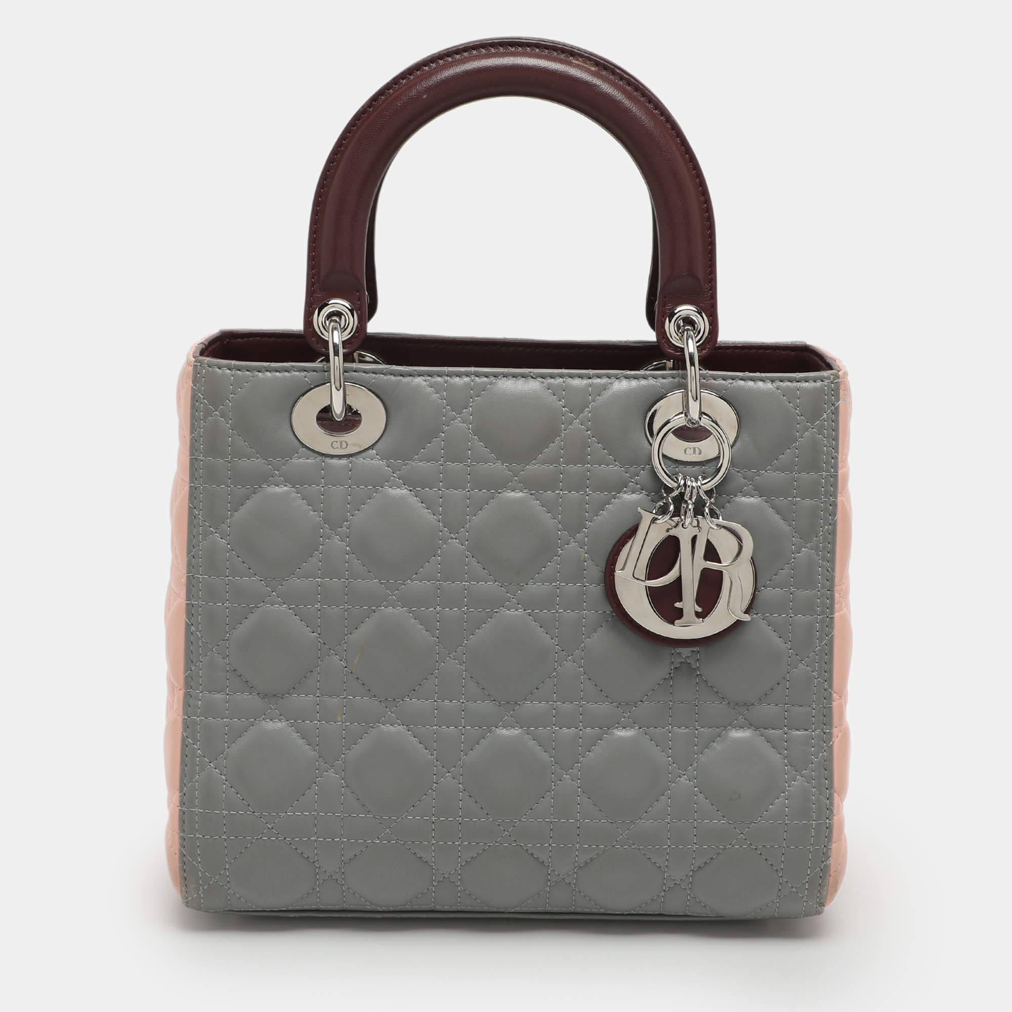 Pre Owned Dior Lady Dior Medium Multicolor Cannage Leather Tote