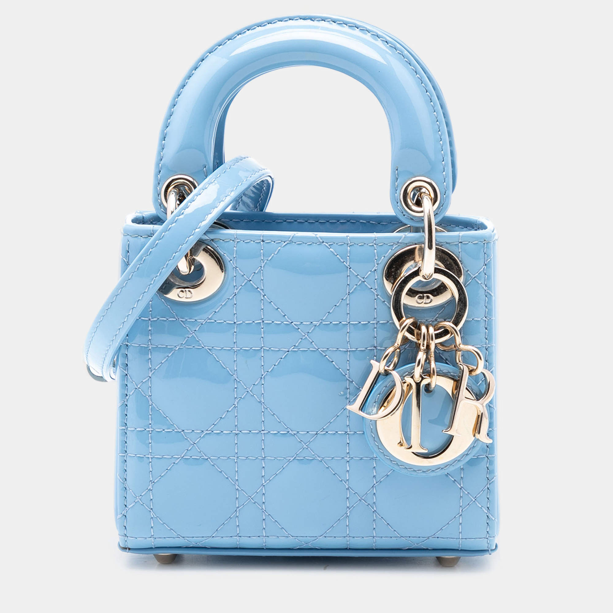 مملوكة مسبقًا Dior Blue Micro Patent Cannage Lady Dior