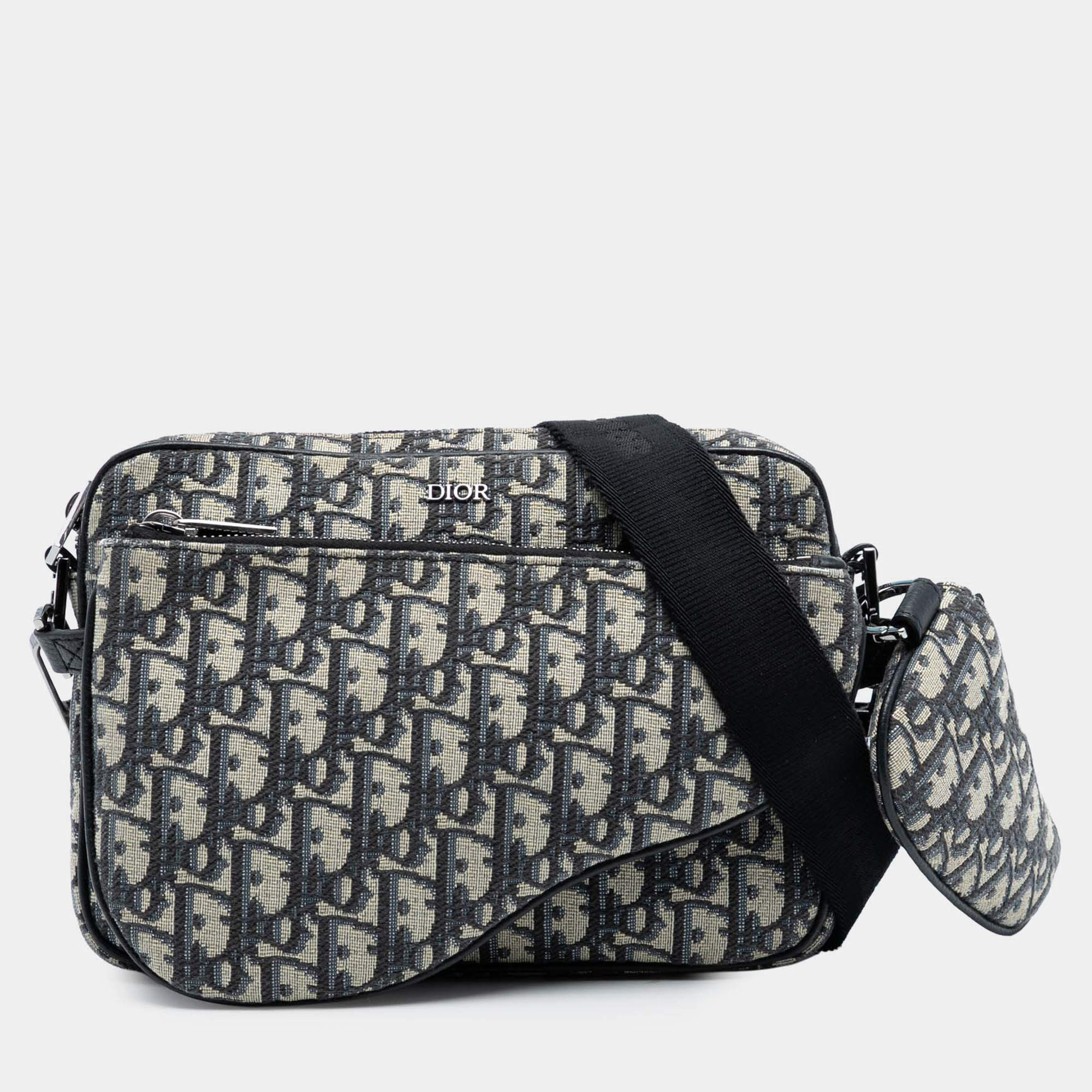 مملوكة مسبقًا Dior Blue Oblique Canvas Saddle Triple Pouch