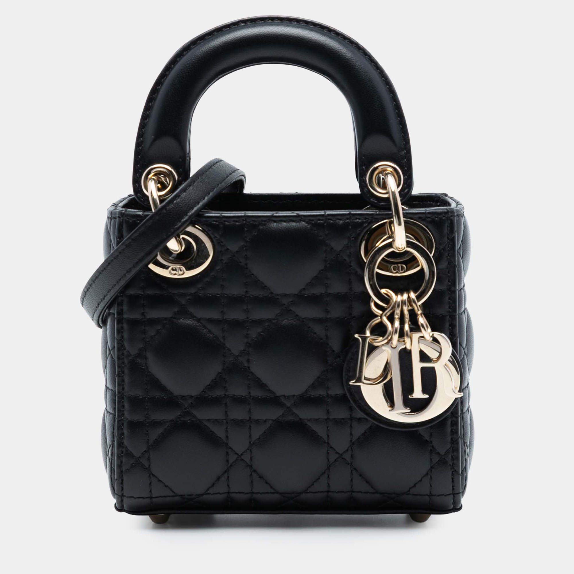 Pre Owned Dior Black Micro Lambskin Cannage Lady Dior