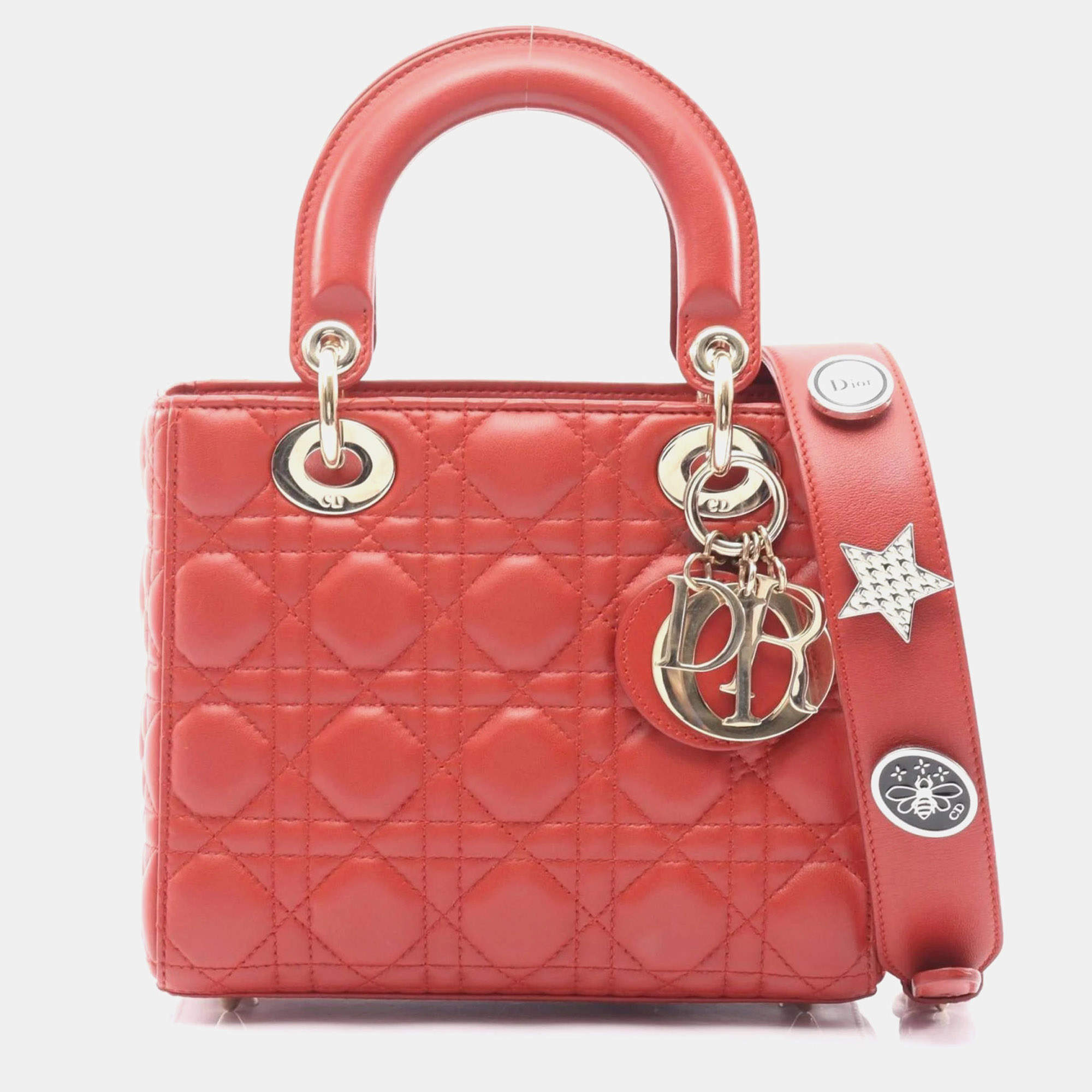مملوكة مسبقًا Christian Dior Lady Dior My Abcdior Lady Small Cannage Handbag Leather Bordeaux