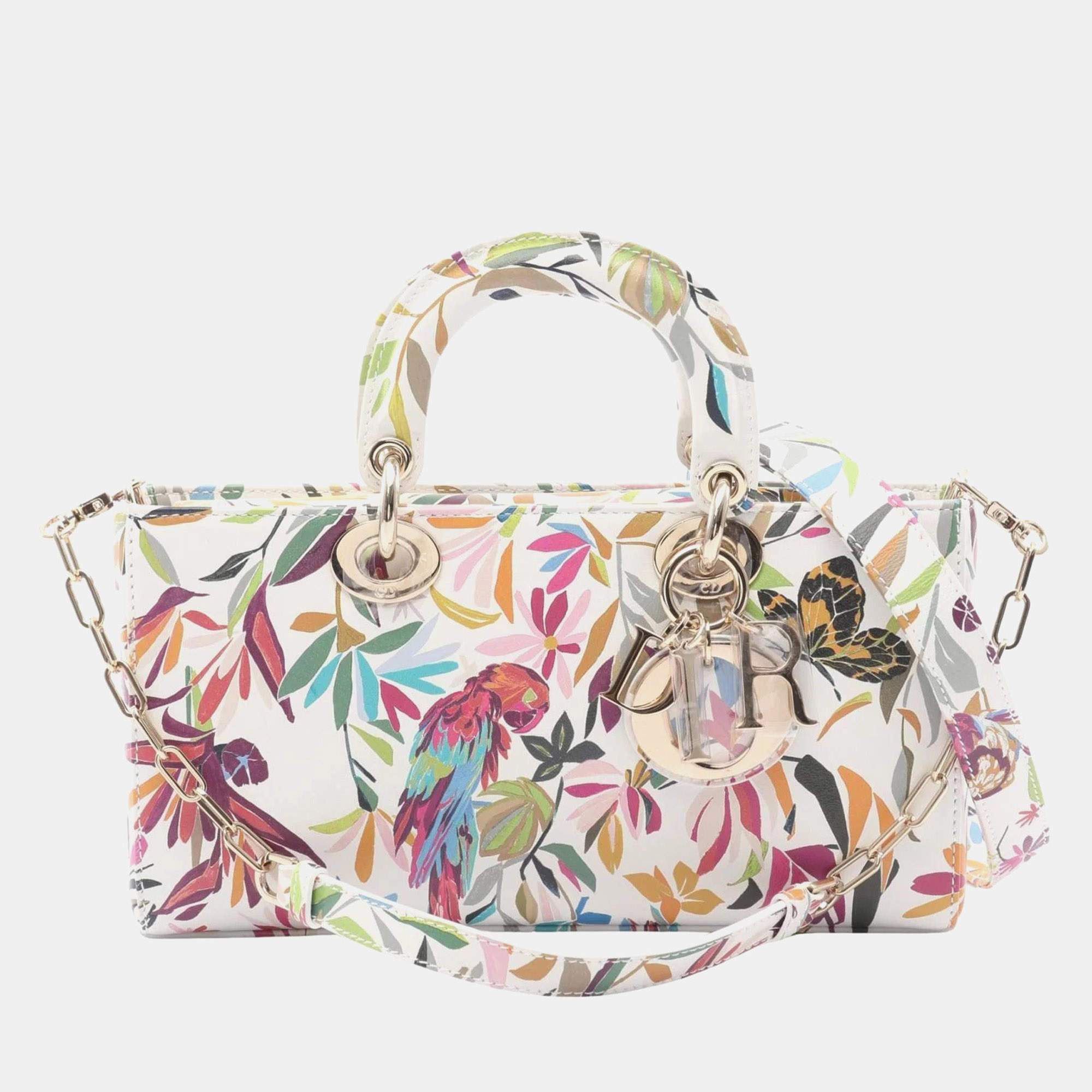 Pre Owned حقيبة كريستيان ديور ليدي دي-جوي متوسطة توال دو جوي فانتاسيكا جلد أبيض متعدد الألوان