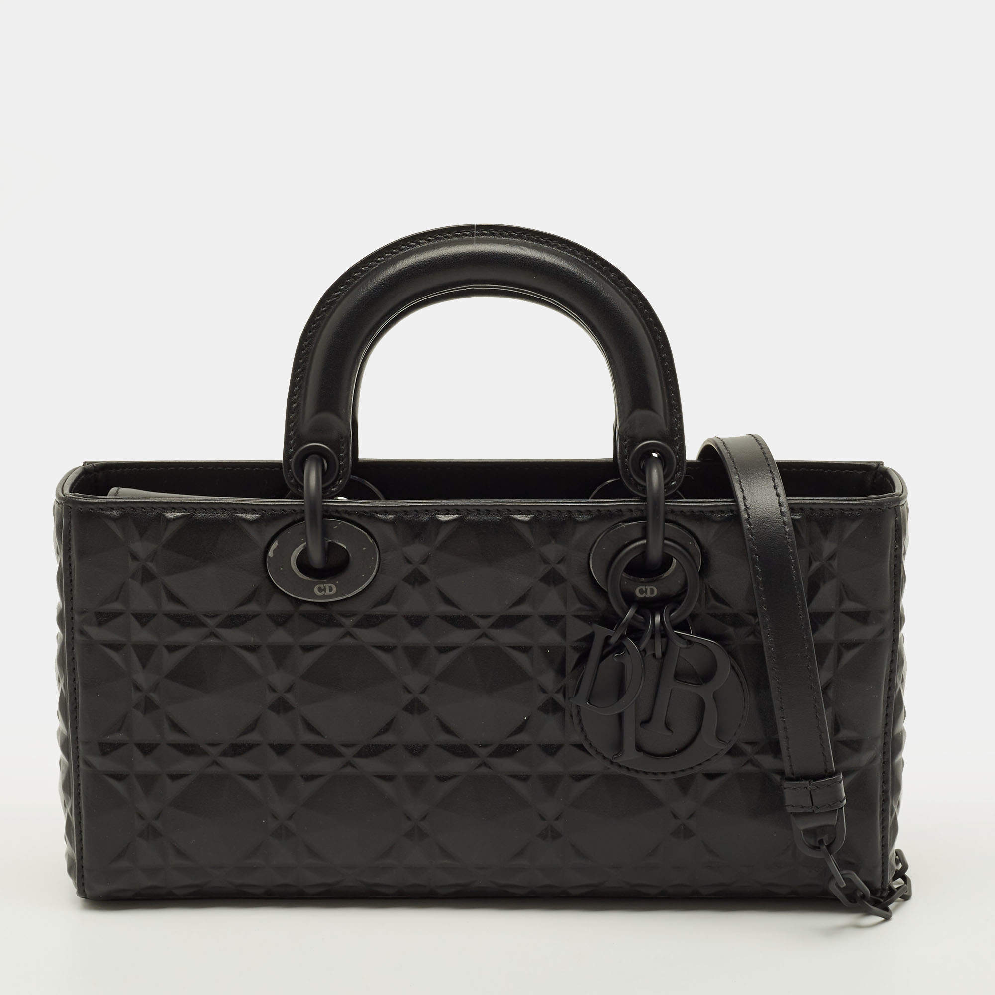 Pre Owned Dior Lady D-Joy Medium Black Cannage Diamond Leather Tote