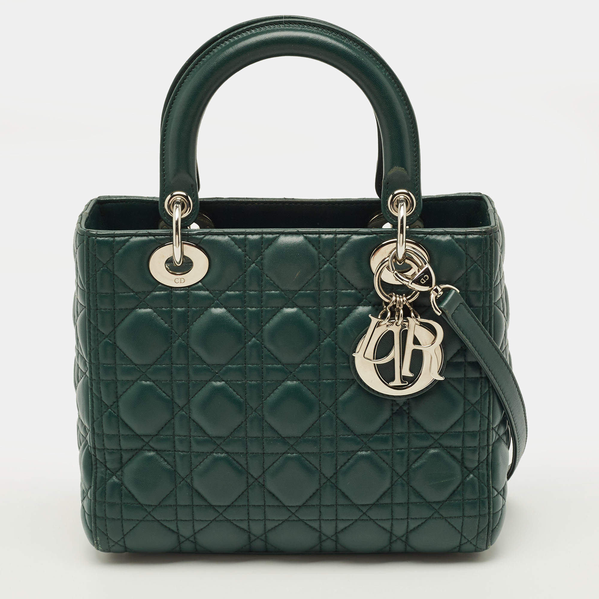 مملوكة مسبقًا Dior Lady Dior Medium Green Cannage Leather Tote