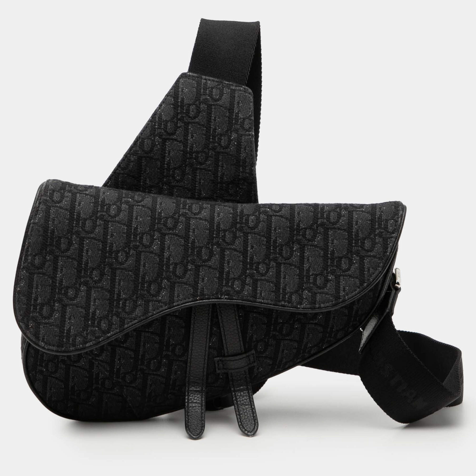 Pre Owned Dior Black Oblique Canvas Saddle Crossbody