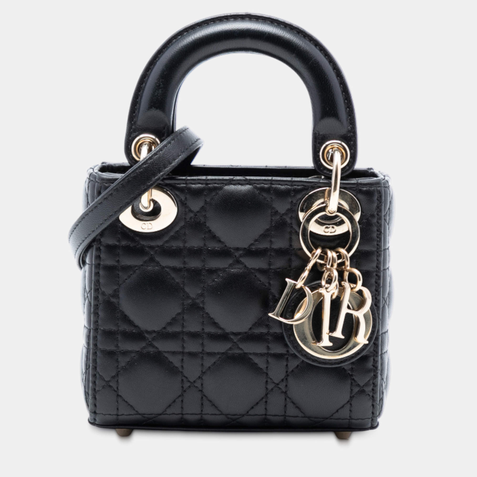 Pre Owned Dior Black Micro Lambskin Cannage Lady Dior