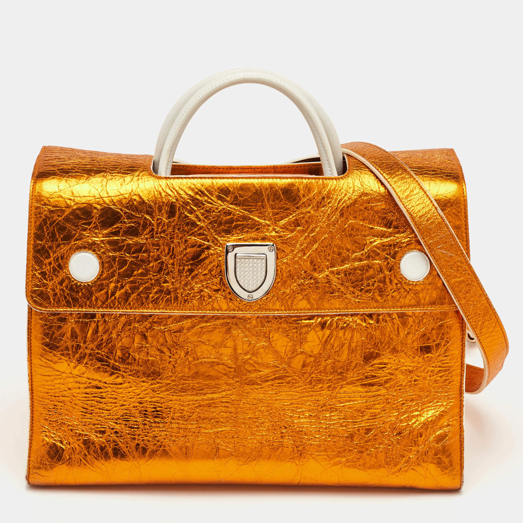 مملوكة مسبقًا Dior Diorever Large Metallic Orange Foil Leather Tote
