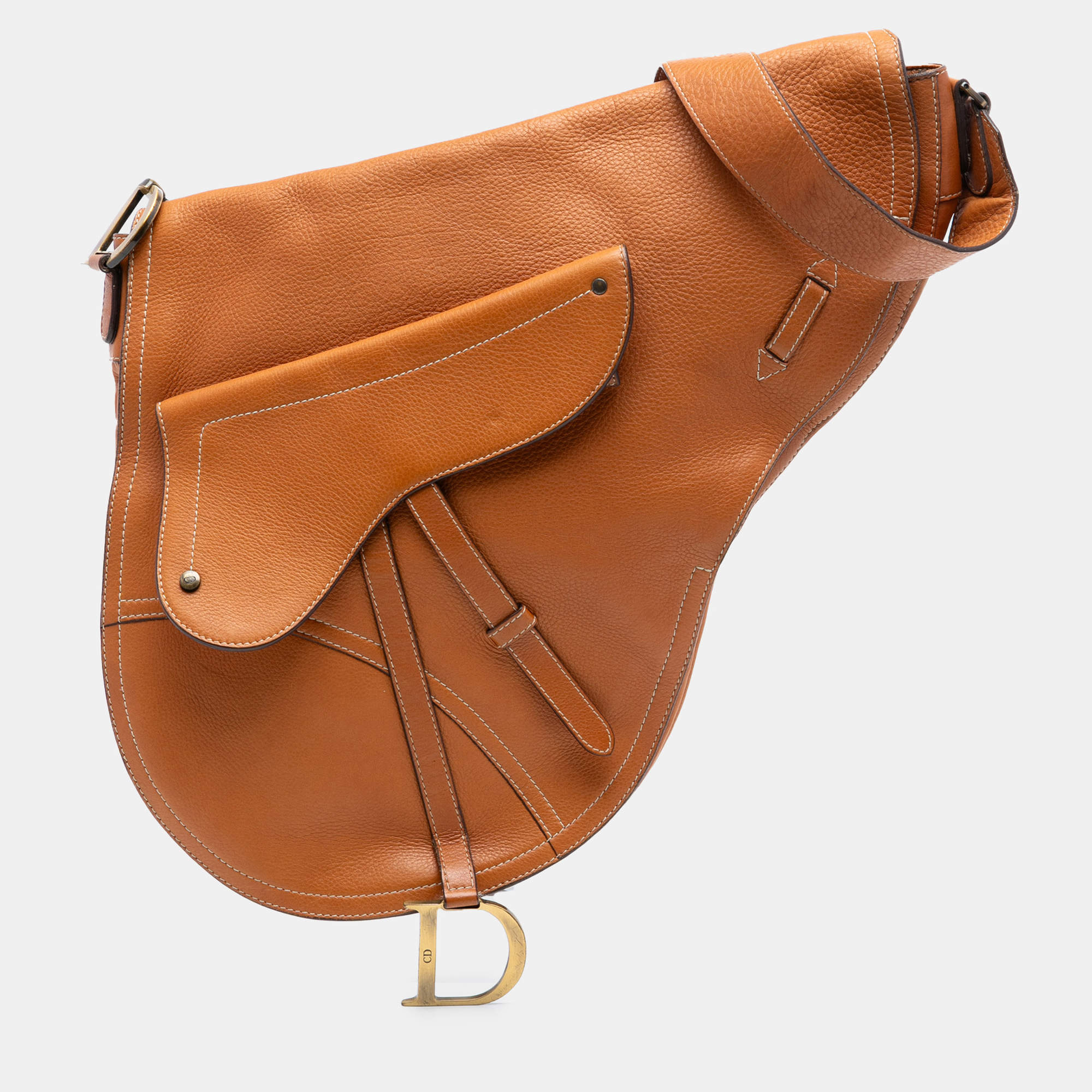 مملوكة مسبقًا Dior Brown Leather Baudrier Saddle Bag