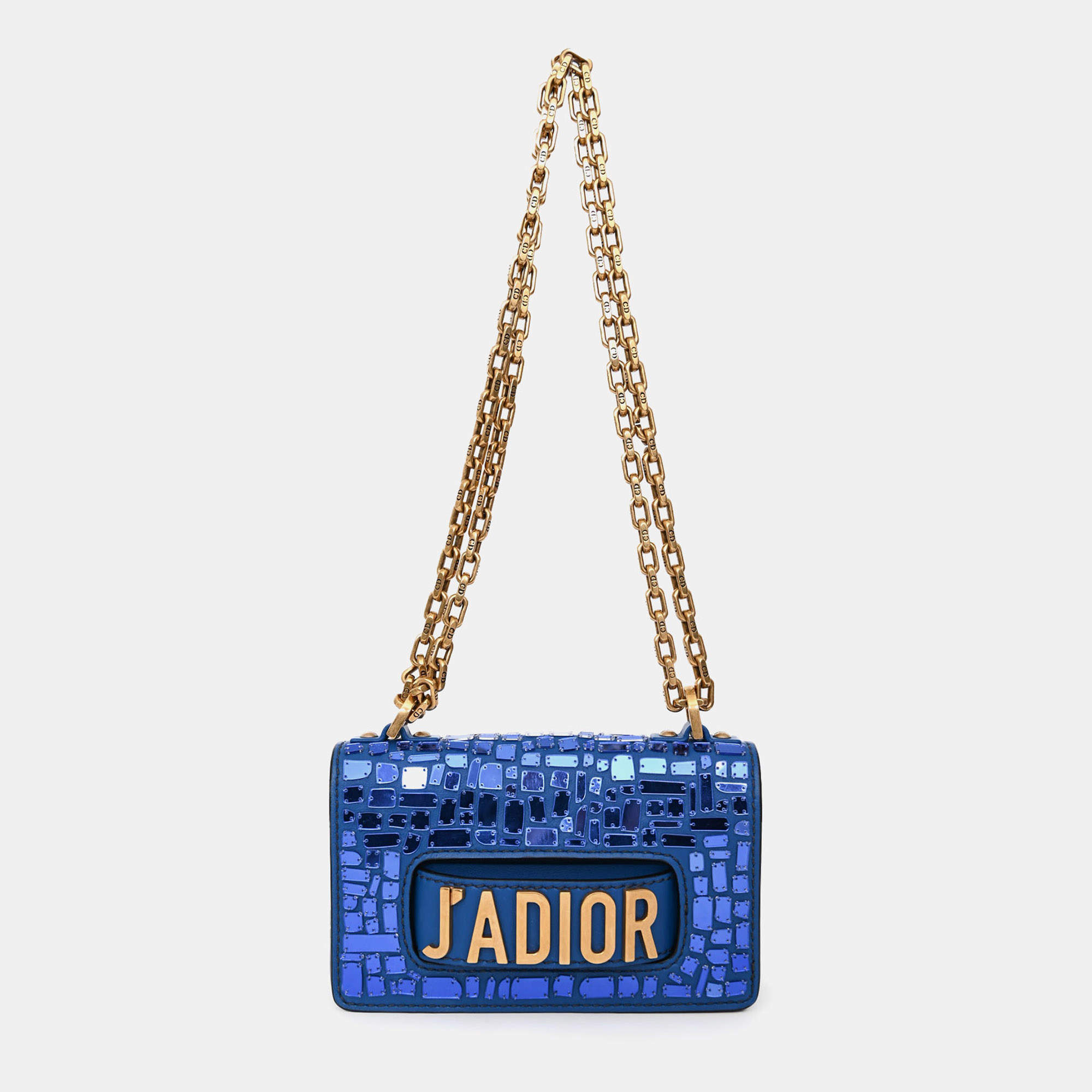 Pre Owned Dior 2018 Runway Blue JDior Mini Mosaic of Mirrors Mini Flap Bag