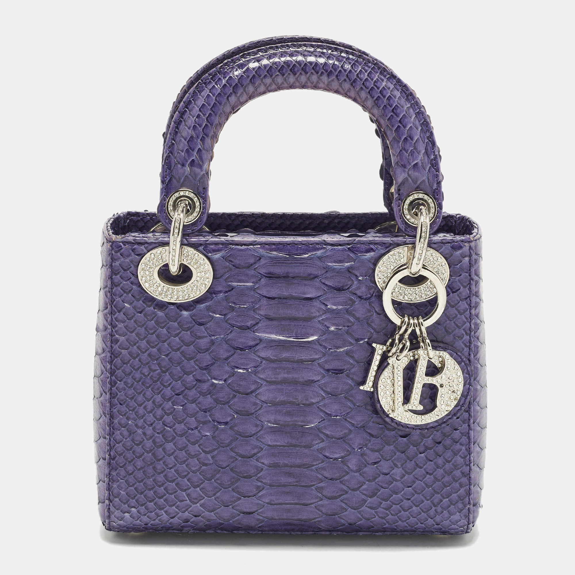 Pre Owned Dior Lady Dior Mini Purple Python Tote