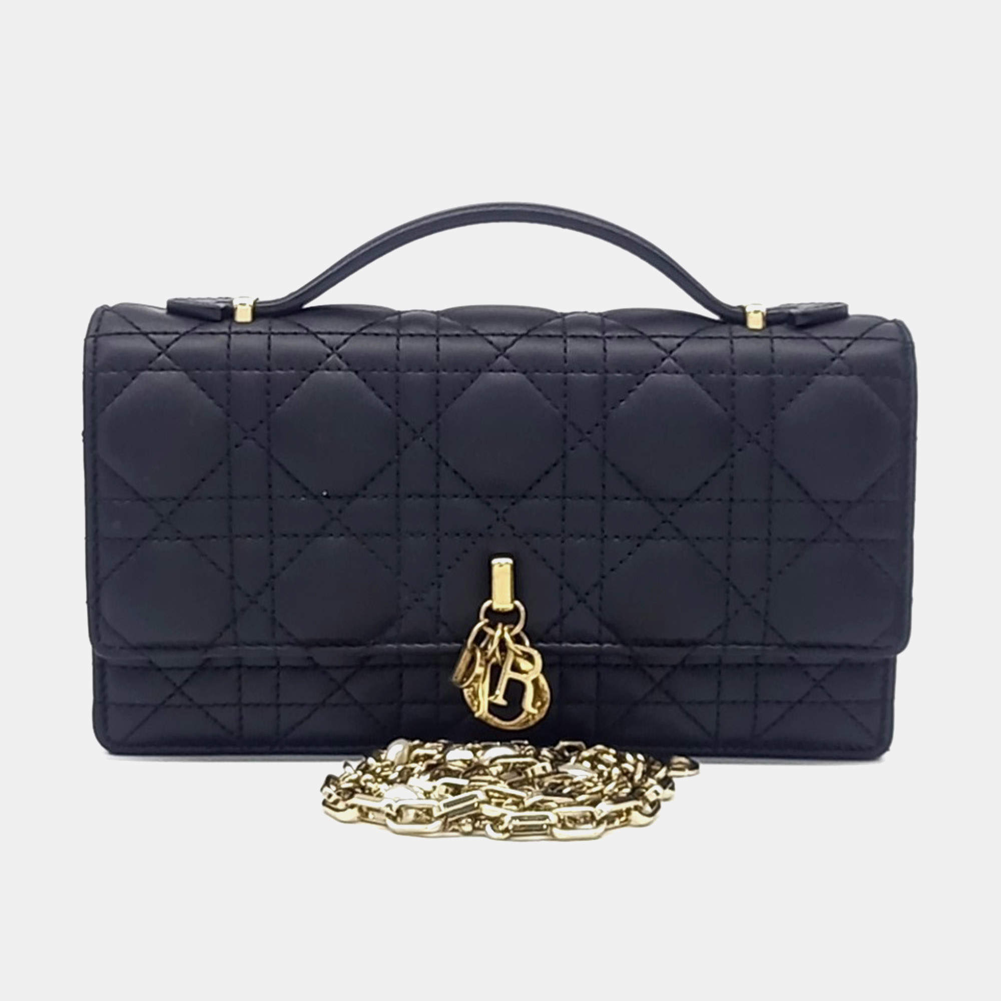 مملوكة مسبقًا حقيبة يد ديور ماي ديور صغيرة جلد أسود