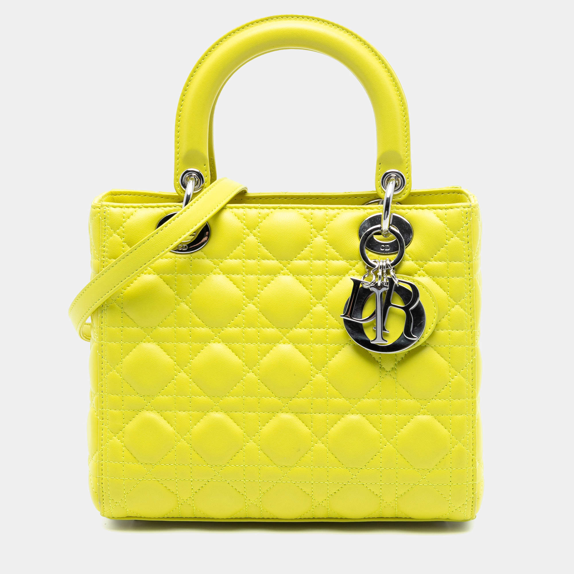 Pre Owned Dior Yellow Medium Lambskin Cannage Lady Dior