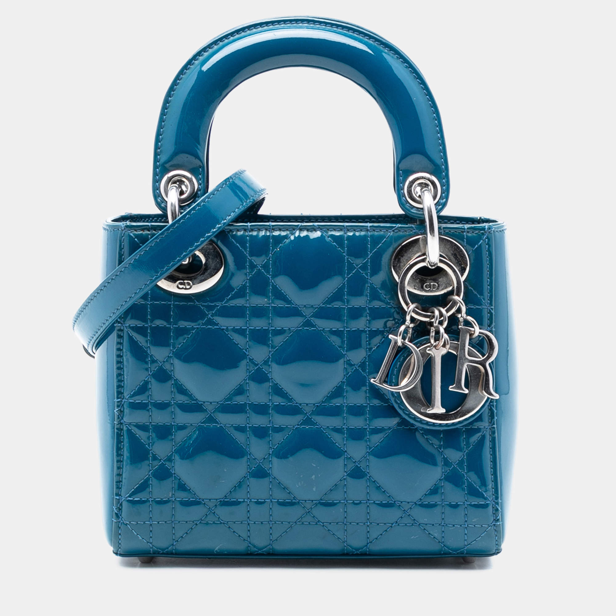 Pre Owned Dior Blue Mini Patent Cannage Lady Dior