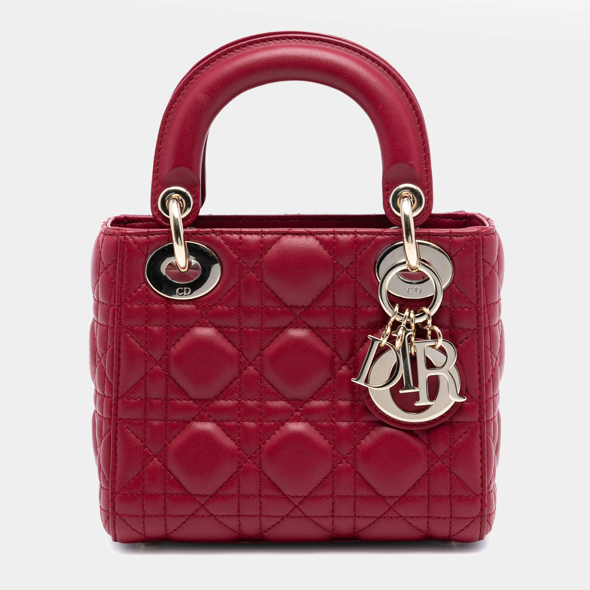 Pre Owned Dior Red Mini Lambskin Cannage Lady Dior