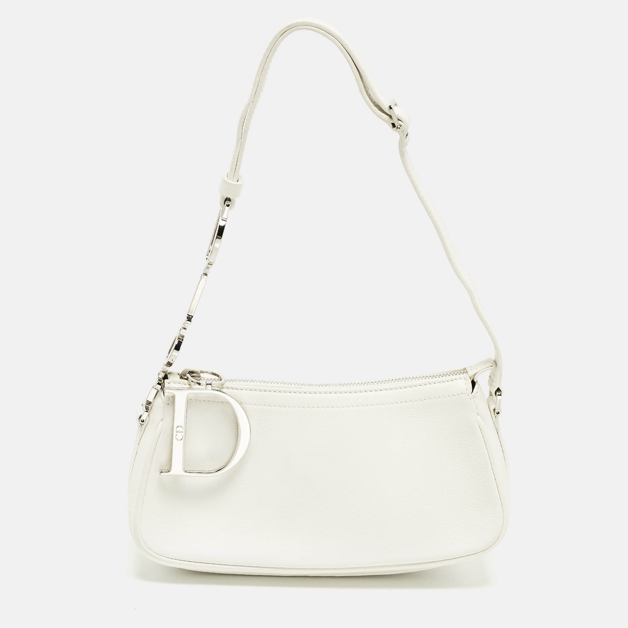 Pre Owned Dior Charm White Leather Hobo