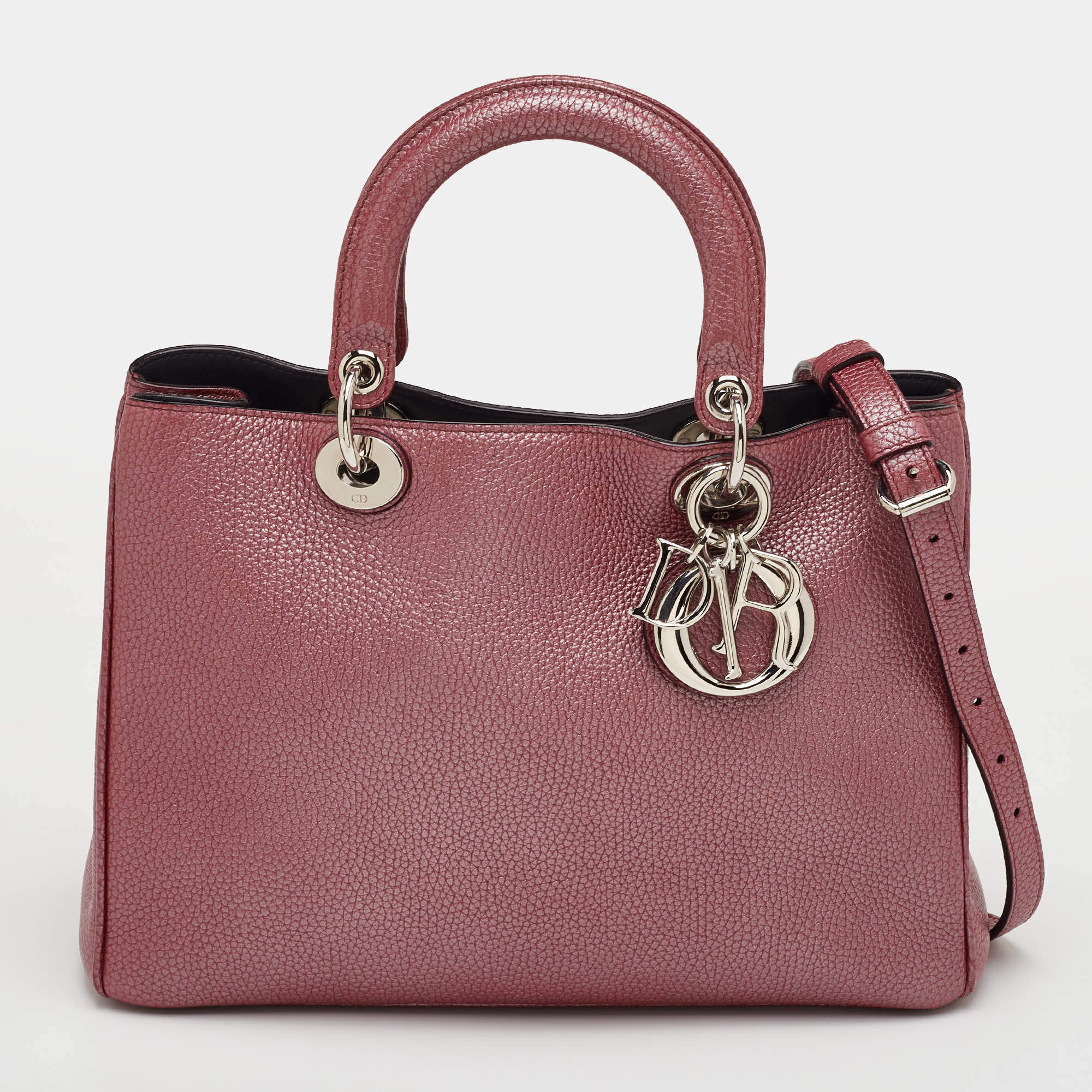 Pre Owned Dior Diorissimo Medium Burgundy Leather Tote