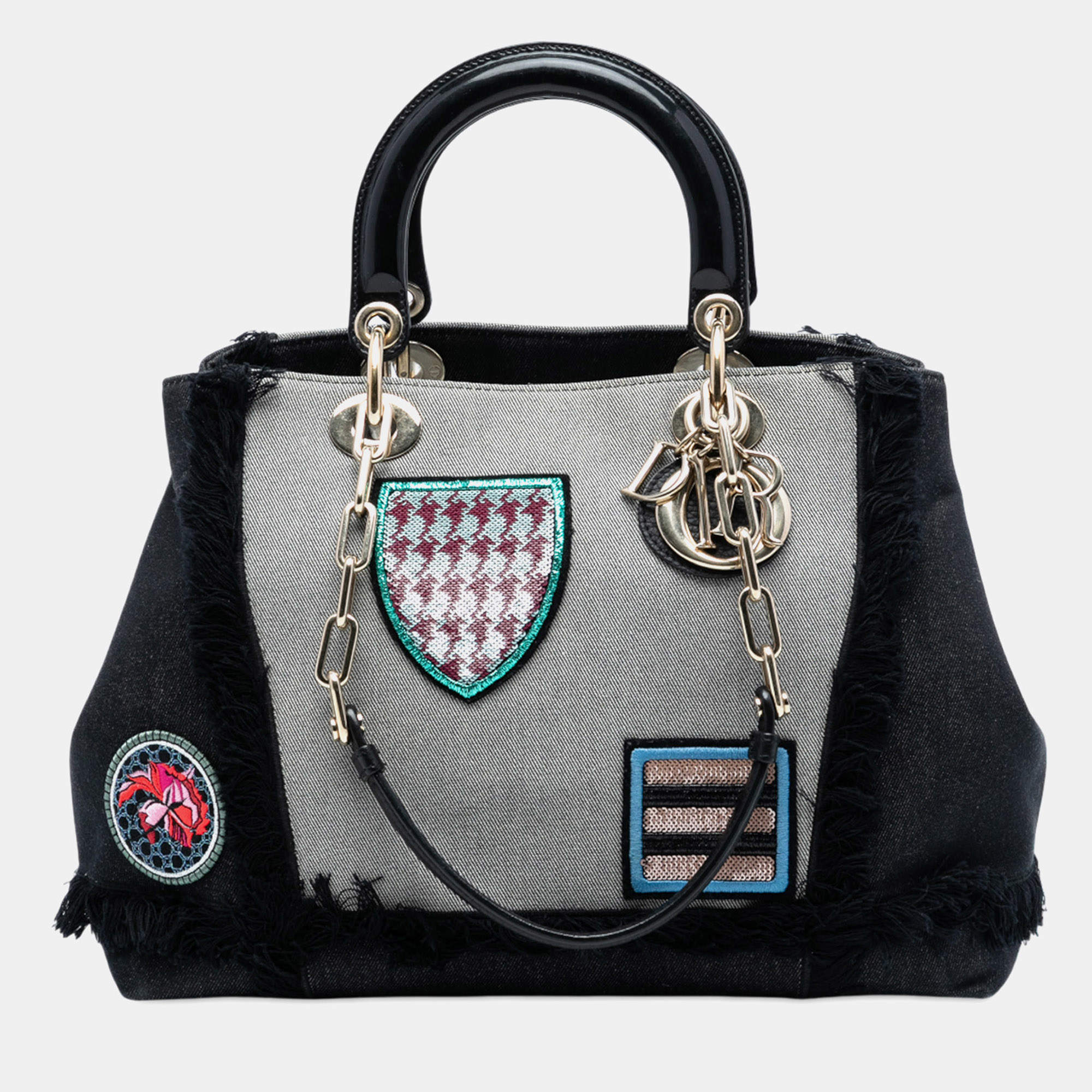 Pre Owned حقيبة ديور ساتشيل دي ضوء رقعة دنيم سوداء