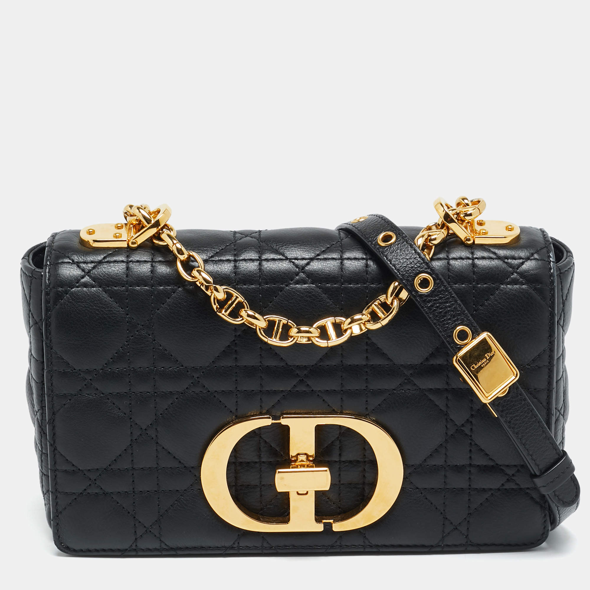 Pre Owned Dior Caro Black Small Cannage Leather Shoulder Bag