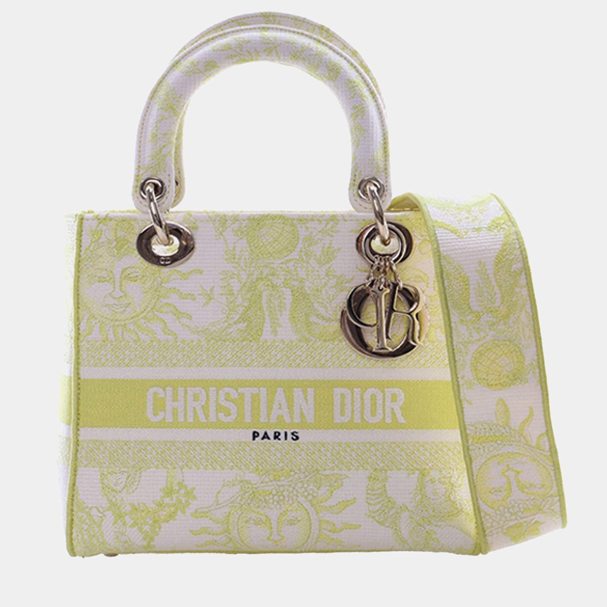 مملوكة مسبقًا Dior Yellow Medium Embroidered Canvas Toile de Jouy Soleil Lady D Lite