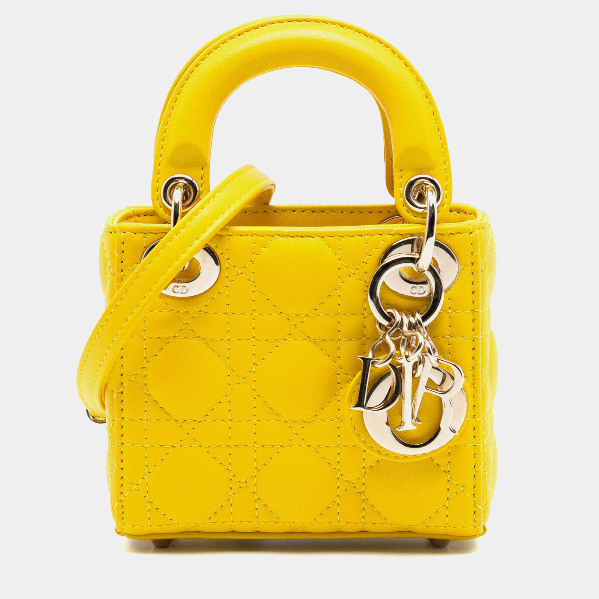 مملوكة مسبقًا Dior Yellow Micro Lambskin Cannage Lady Dior