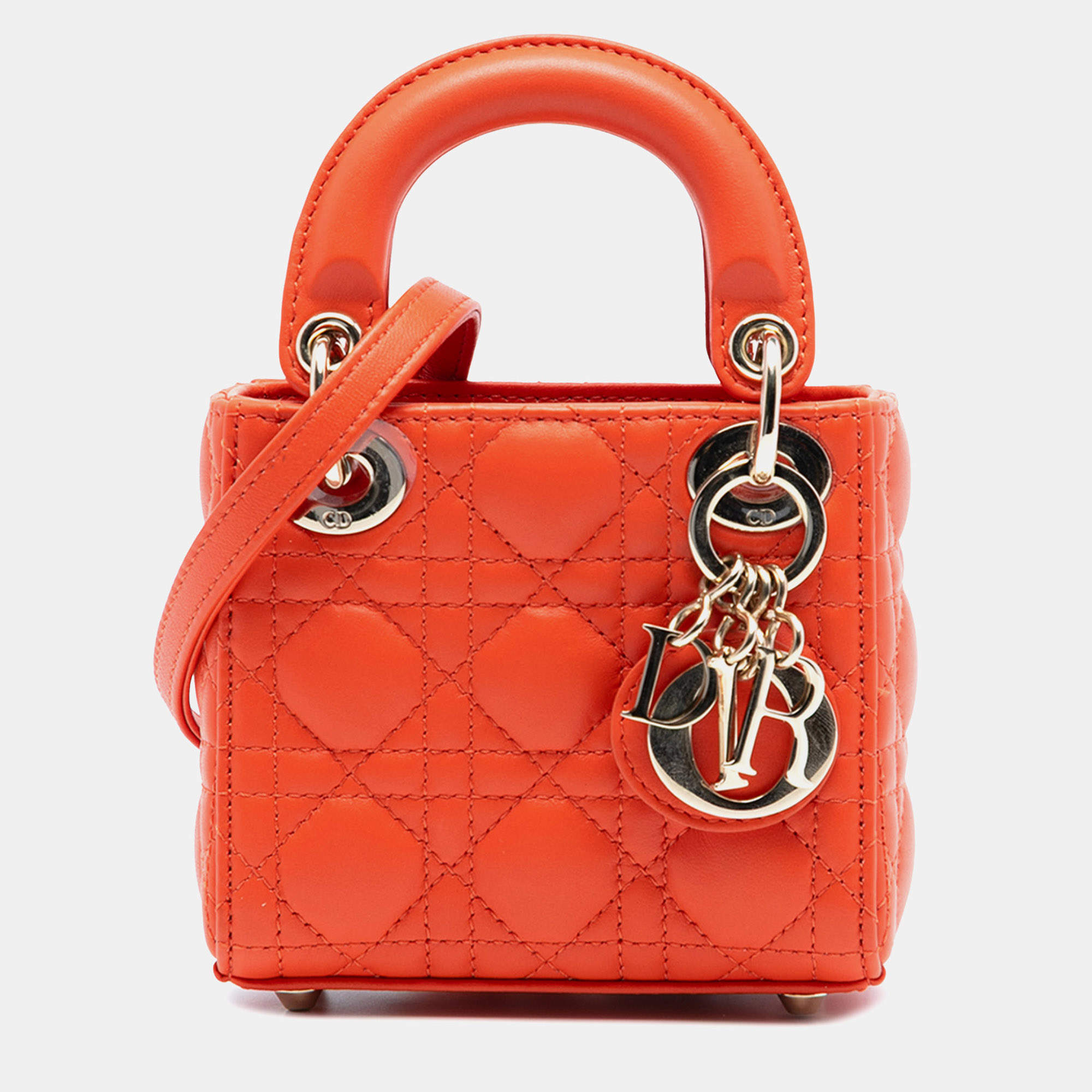 مملوكة مسبقًا Dior Orange Micro Lambskin Cannage Lady Dior