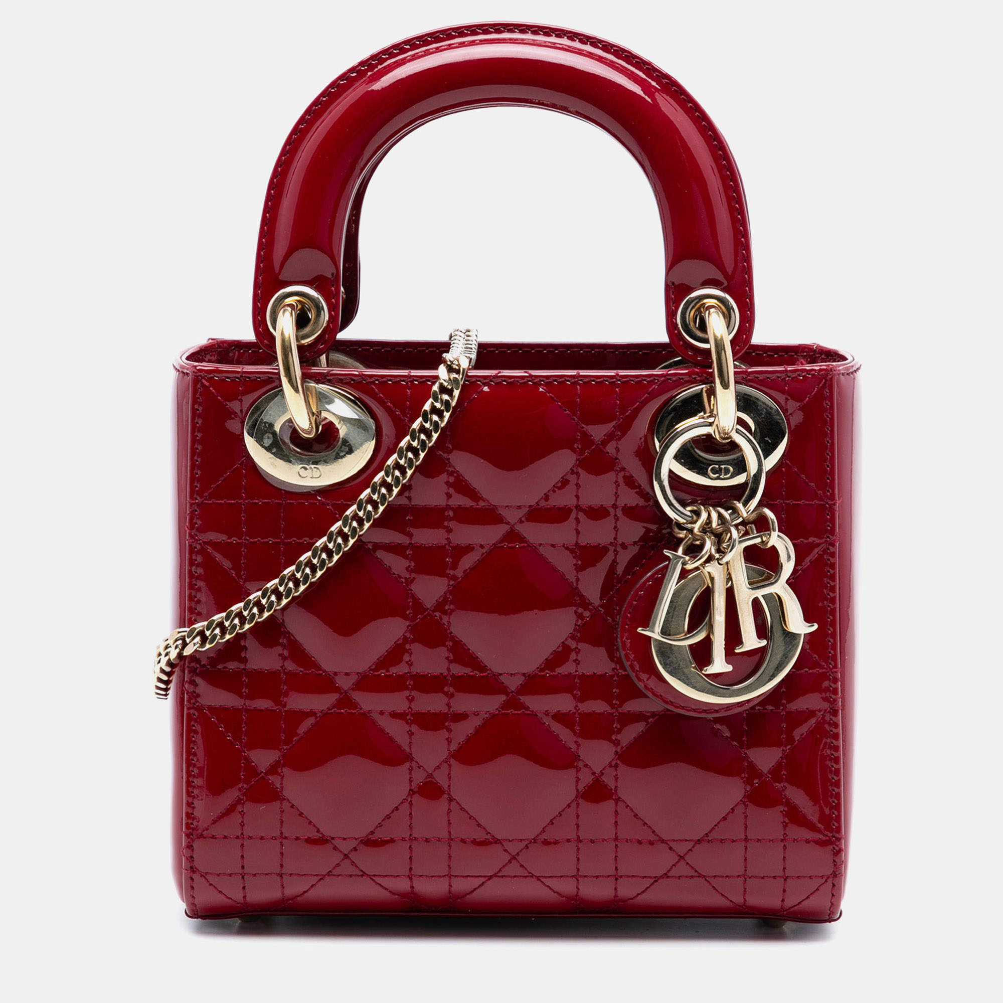 Pre Owned Dior Red Mini Patent Cannage Lady Dior