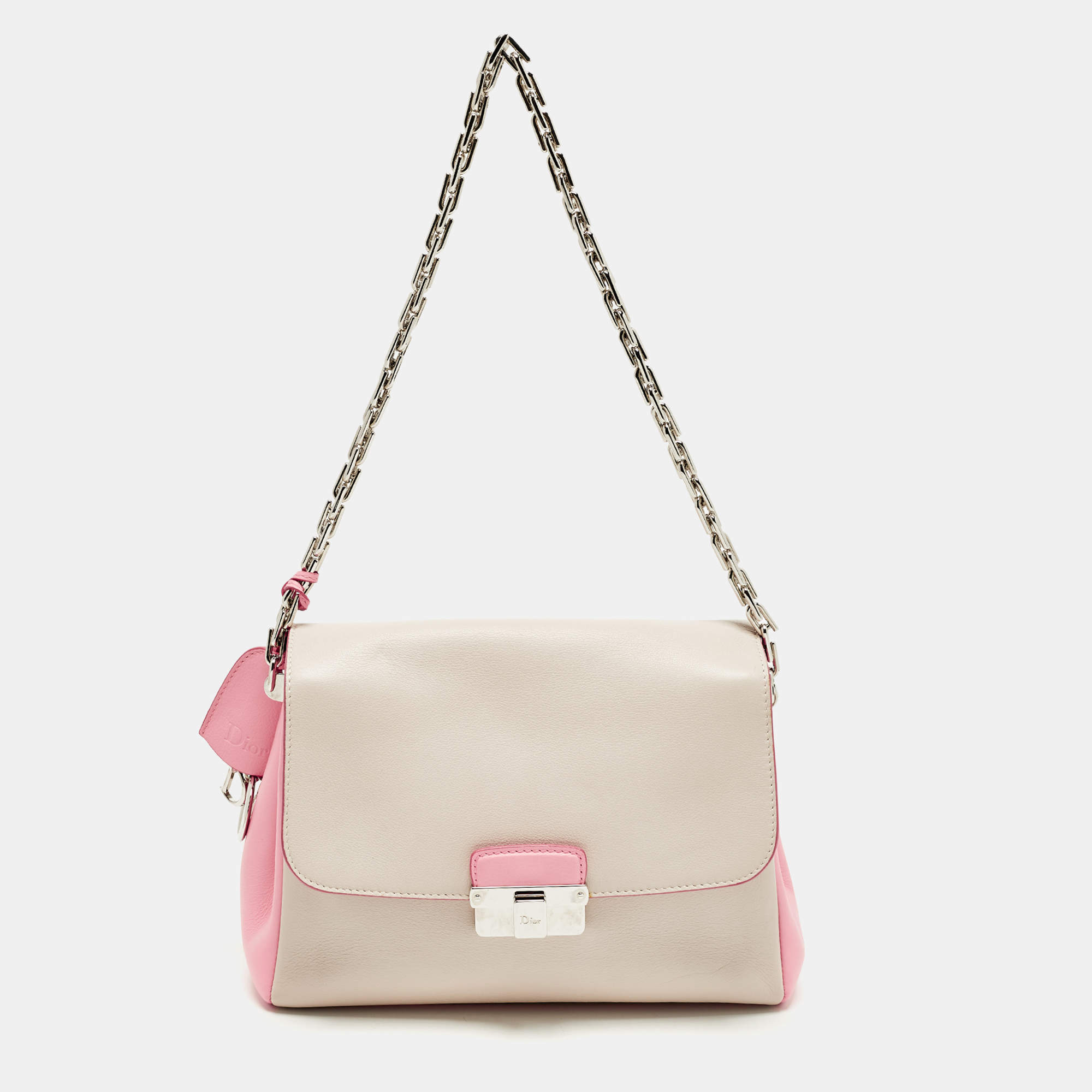 Pre Owned Dior Diorling Small Light Beige/Pink Leather Shoulder Bag
