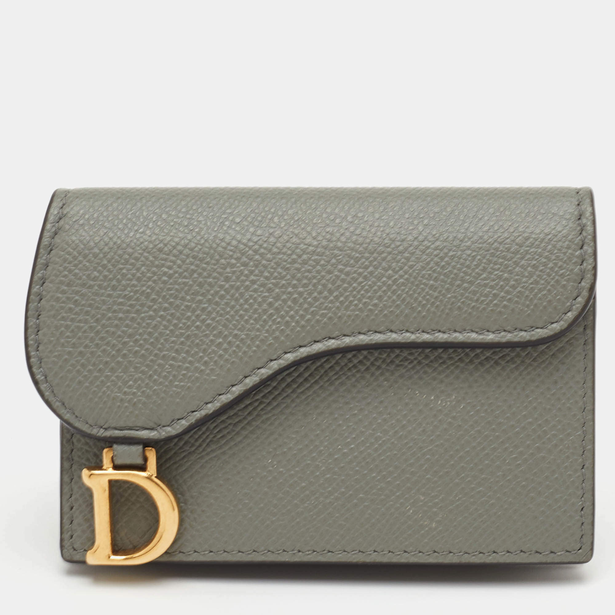 مملوكة مسبقًا Dior Saddle Grey Leather Card Holder