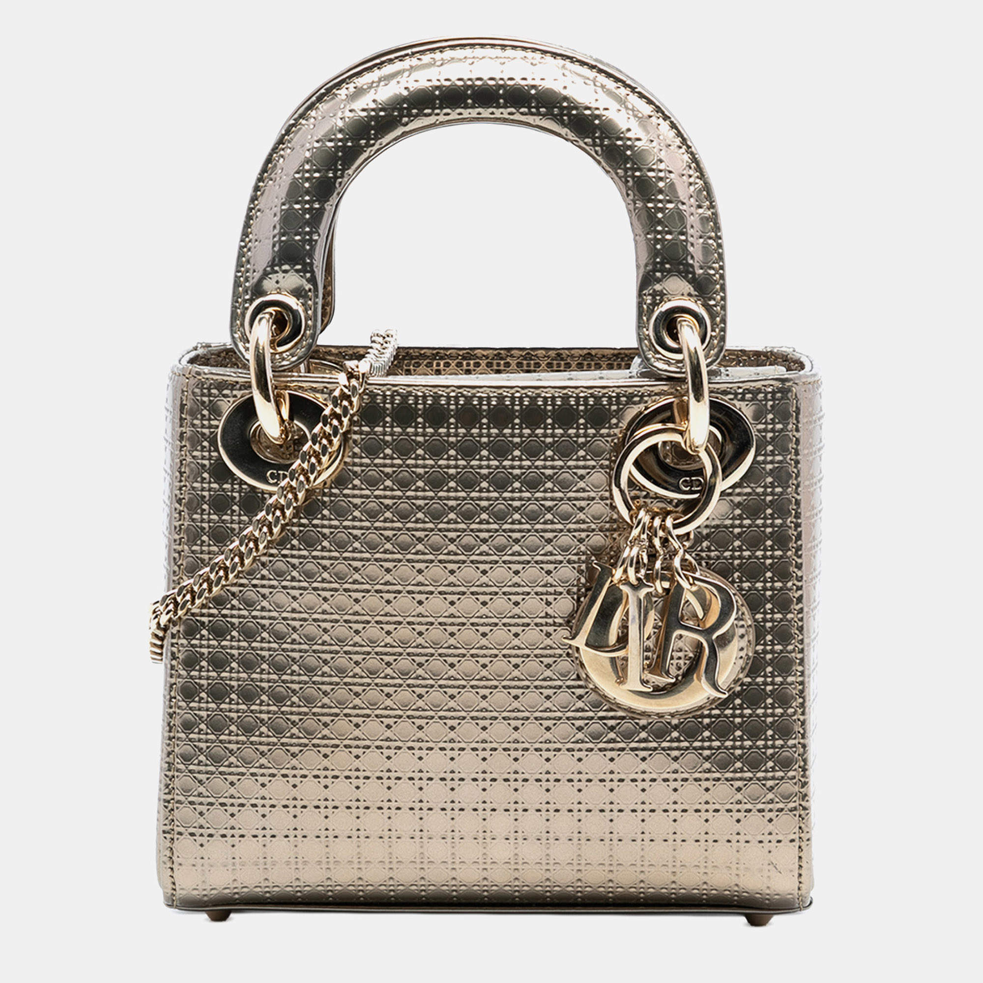 مملوكة مسبقًا Dior Gold Mini Metallic Patent Microcannage Lady Dior