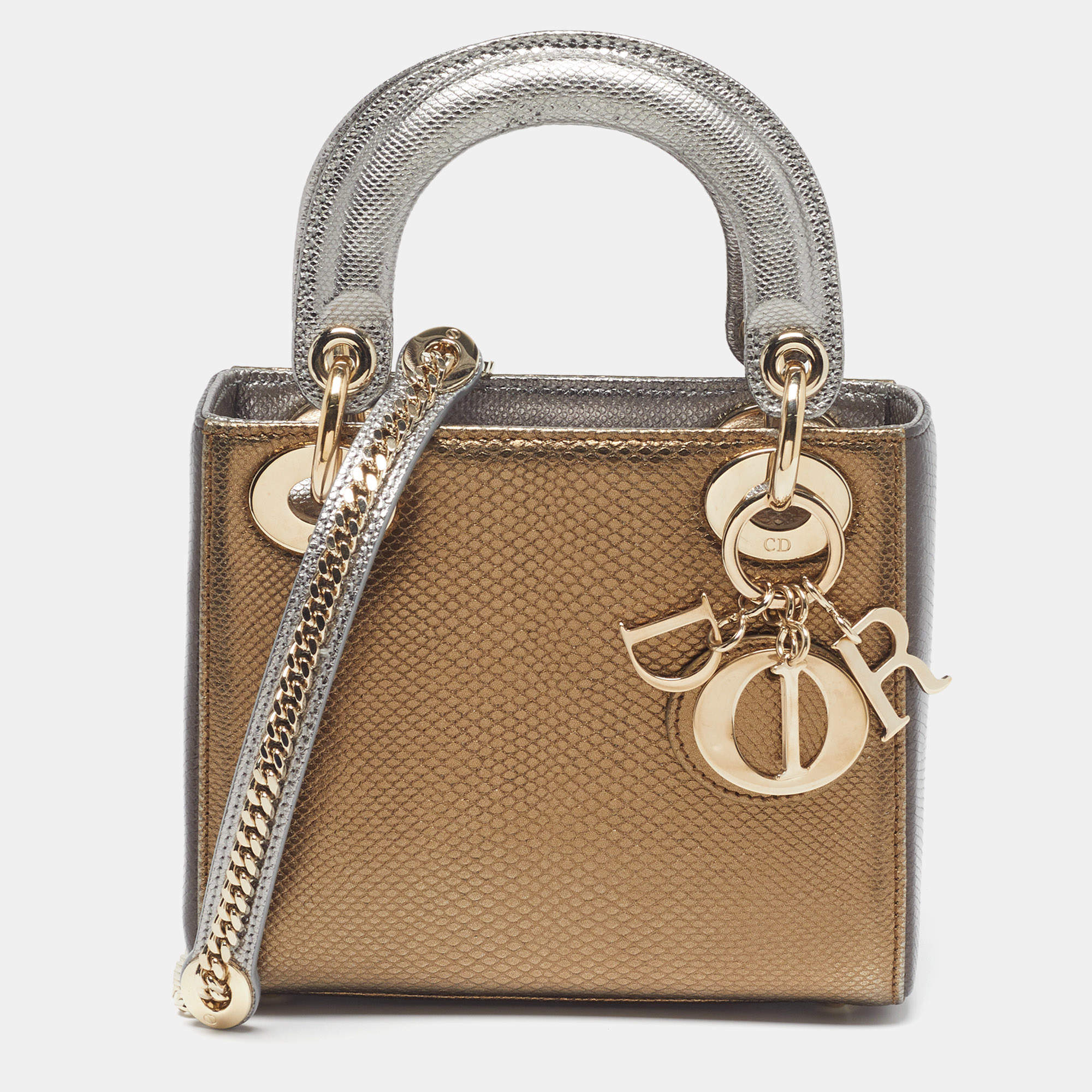 مملوكة مسبقًا Dior Lady Dior Mini Metallic Karung Leather Tote