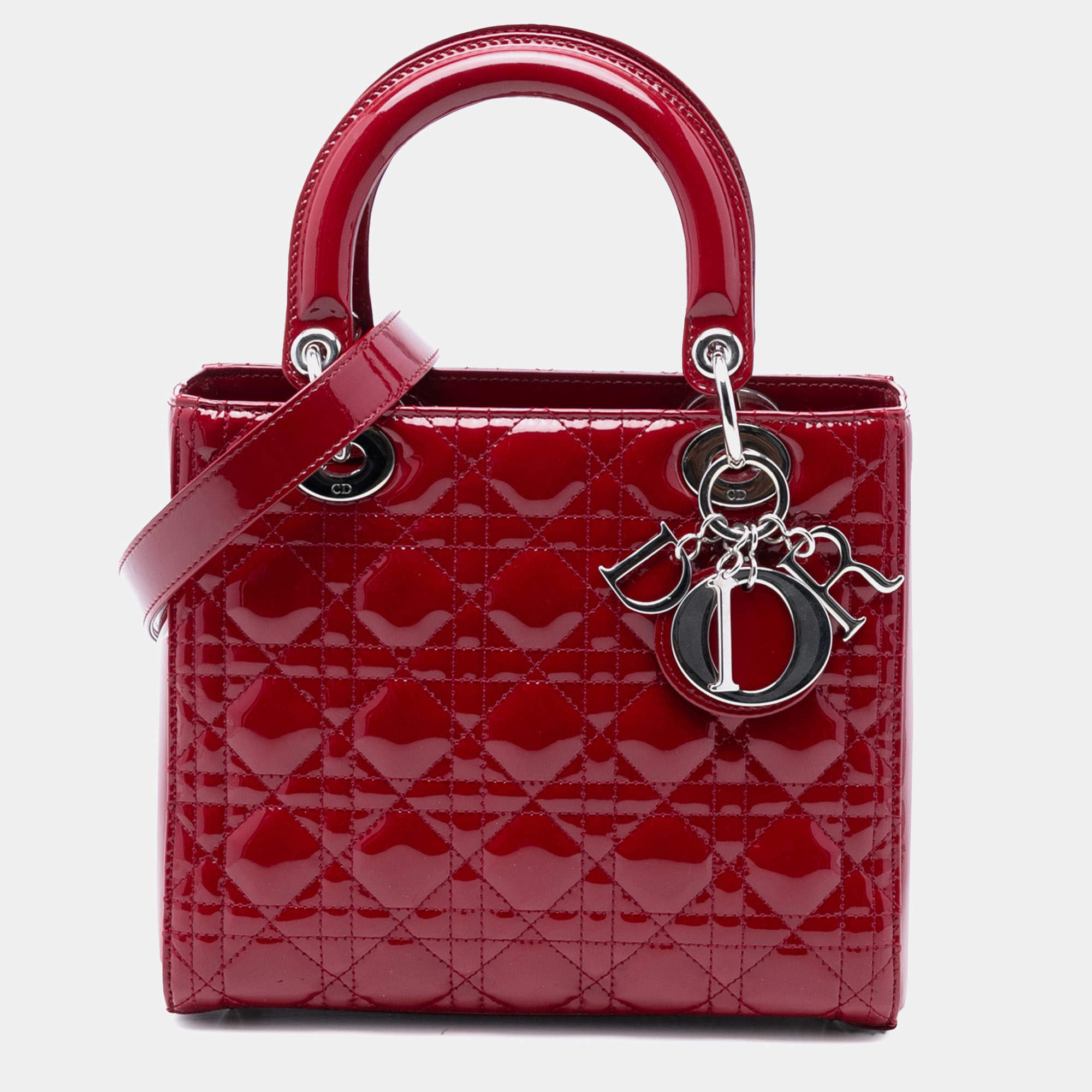 Pre Owned Dior Red Medium Patent Cannage Lady Dior